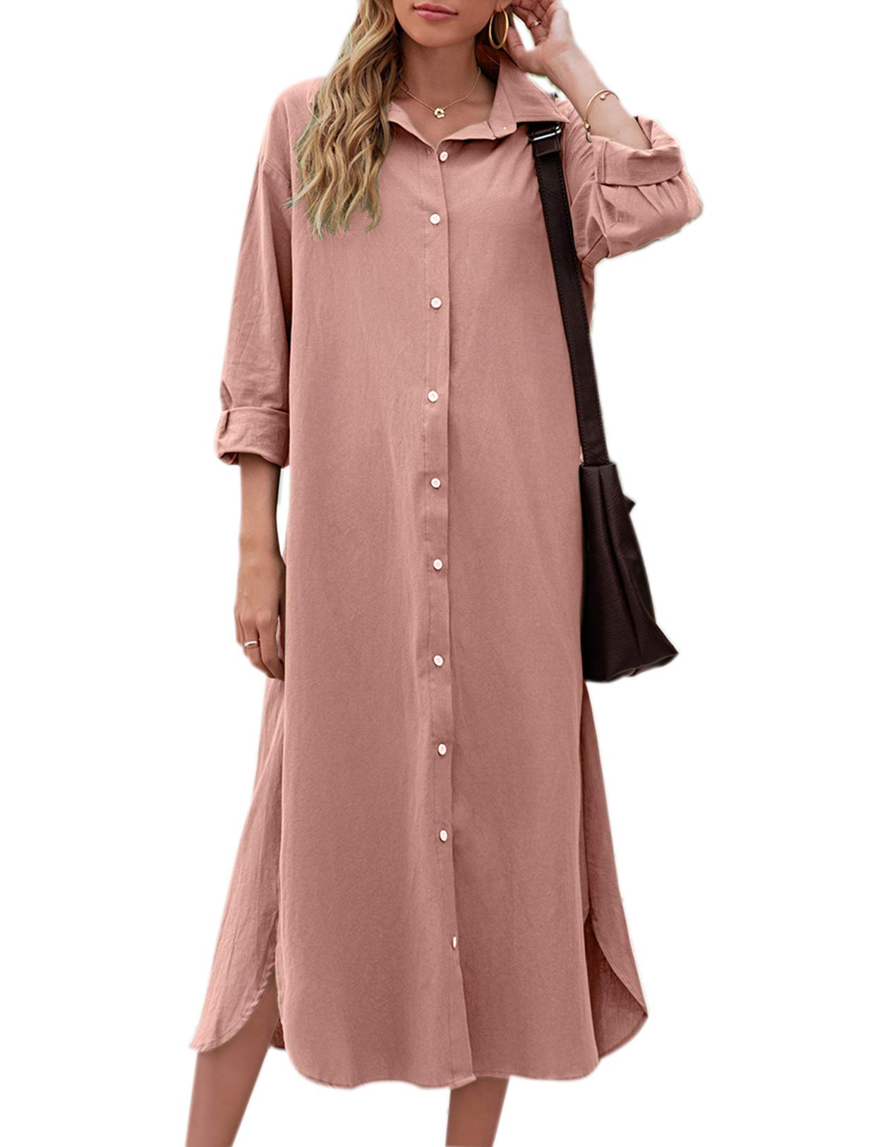 Stylish Women's Cotton Linen Shirt Dress - Casual Loose Maxi Dress for Summer | Perfect for Beach, Vacation & Everyday Wear