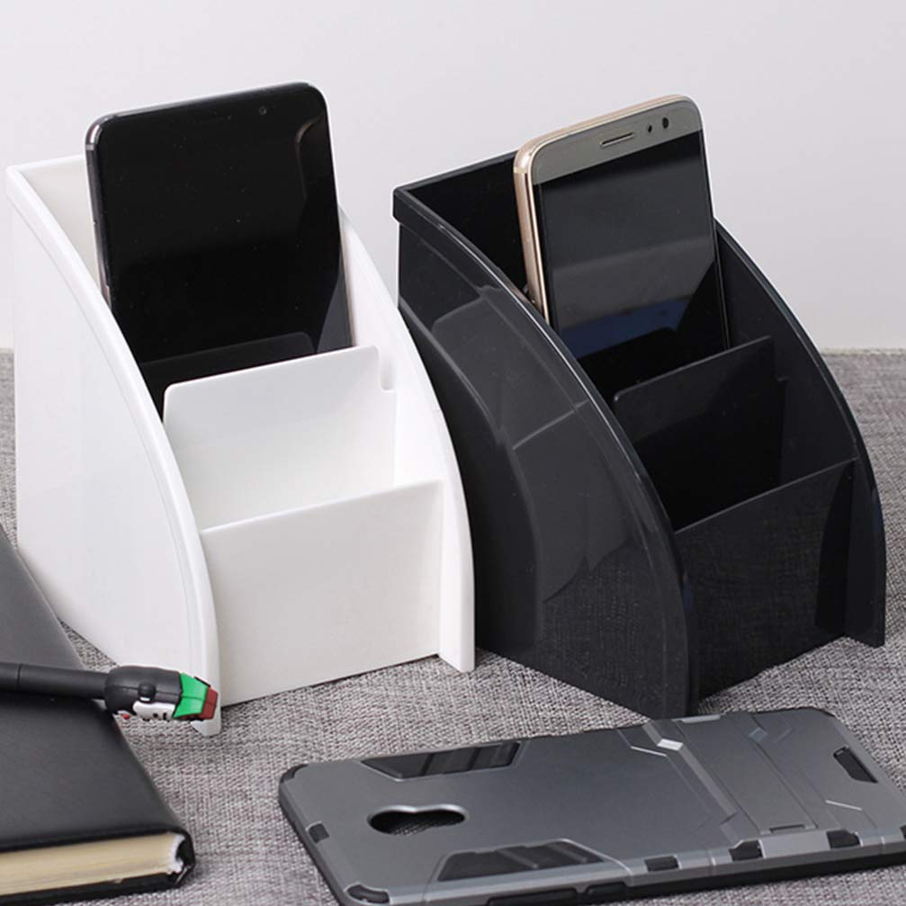 DOITOOL 3-Compartment Remote Control Holder for Table - Desk Organizer for Remote Controls, Pens, Keys, Phone & Makeup | Perfect for Living Room, Bedroom & Office (Black)