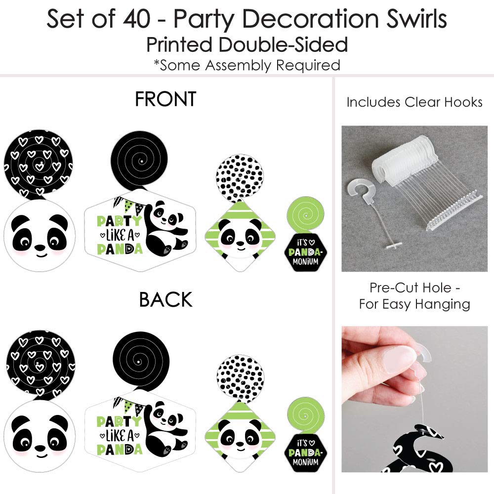 Big Dot of Happiness Party Like a Panda Bear Hanging Decorations - 40-Piece Baby Shower & Birthday Party Swirl Decor Set - Perfect for Nursery Decorations, Gender Reveals & Kids' Room Decor
