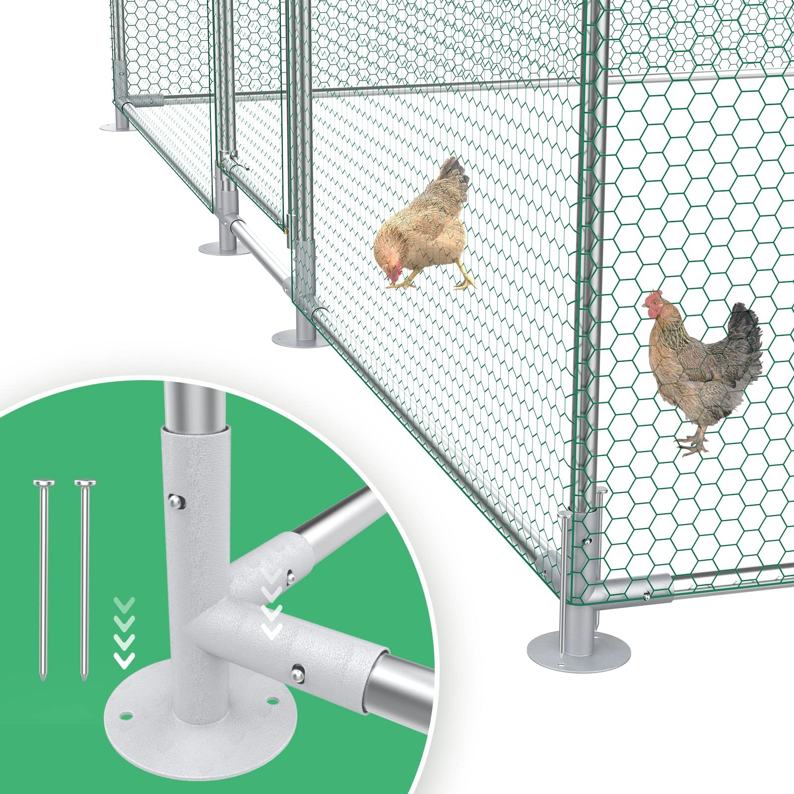 Premium Large Metal Chicken Coop - 10'L x 20'W x 6.56'H Walk-in Poultry Cage with Waterproof Cover & Secure Lock | Durable Outdoor Hen House for Backyard, Farm & Rabbit Enclosure | Weatherproof Silver Design for Year-Round Protection