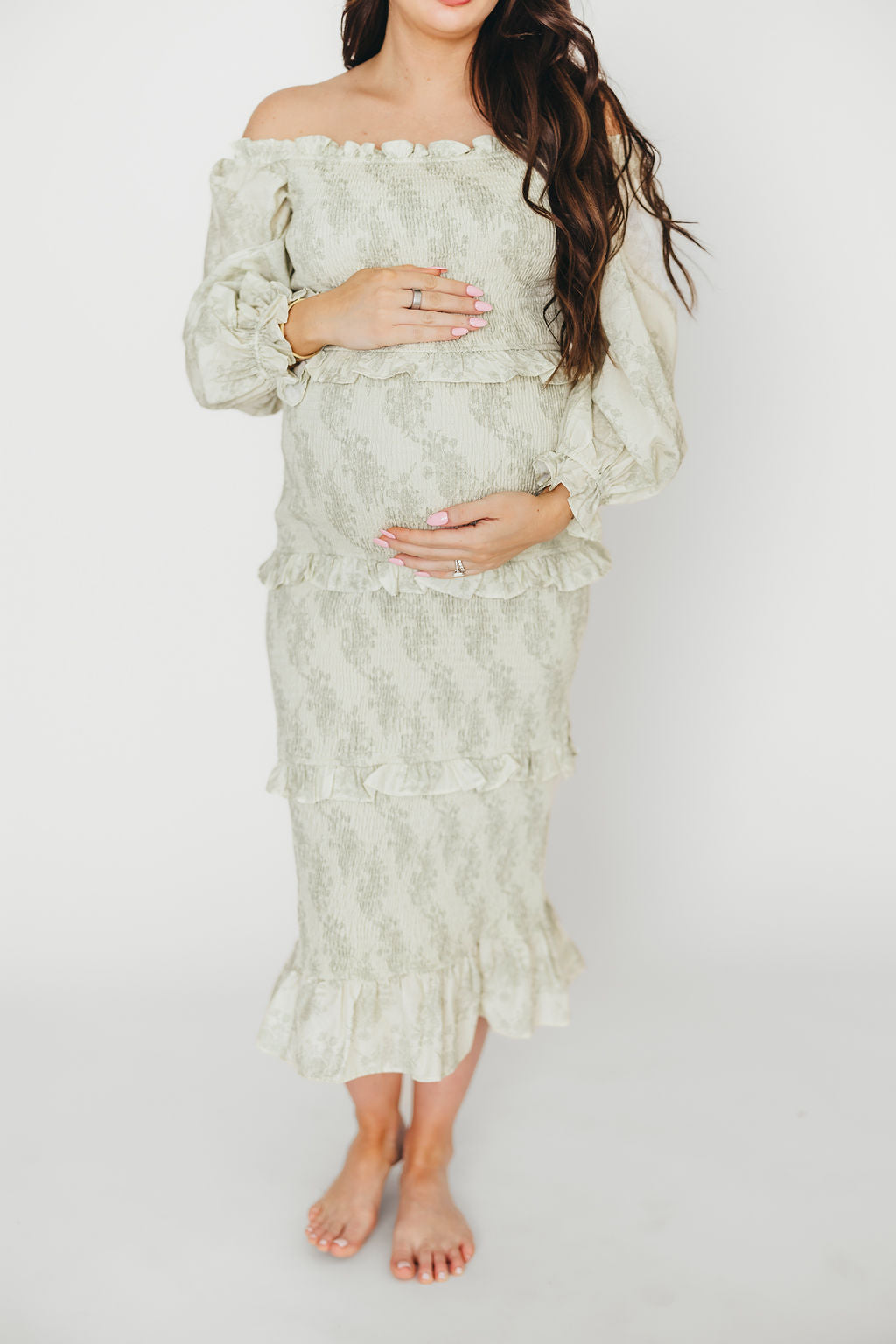 Chloe Midi Dress in Sage Green - Bump Friendly Maternity Dress for Pregnancy & Nursing | Perfect for Baby Showers, Date Nights & Special Occasions