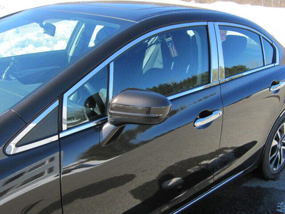2012-2015 Honda Civic 20-Piece Stainless Steel Window Trim Kit - Includes 8 Upper Trims, 8 Pillar Posts & 4 Window Sills (WP12214) | Premium Exterior Protection & Style Upgrade for Sedan Models