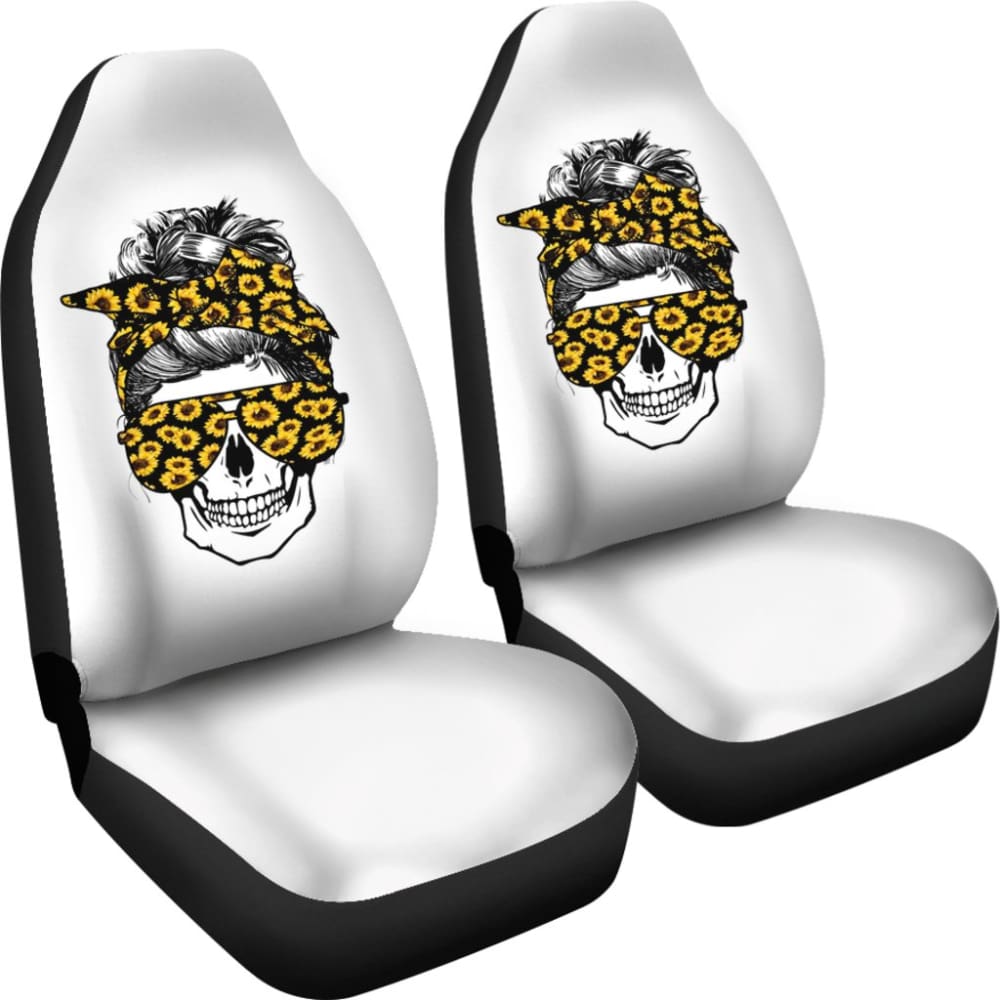 Stylish Skull with Glasses & Bandana Sunflower Car Seat Covers - Perfect for Gothic, Biker & Unique Car Interior Decor (212101)