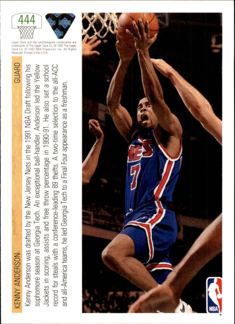 1991 Upper Deck Kenny Anderson #444 Rookie Basketball Card - 1991-92 NBA Collectible for Fans & Investors | Perfect for Grading, Display, and Trading
