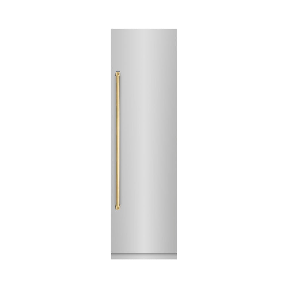 ZLINE Autograph Edition 24-Inch 12.5 cu ft Stainless Steel Column Refrigerator with Graphite Gray Interior & Polished Gold Accents - Perfect for Modern Kitchens, Open Floor Plans & Luxury Home Upgrades (RCRVZ 30424 G)