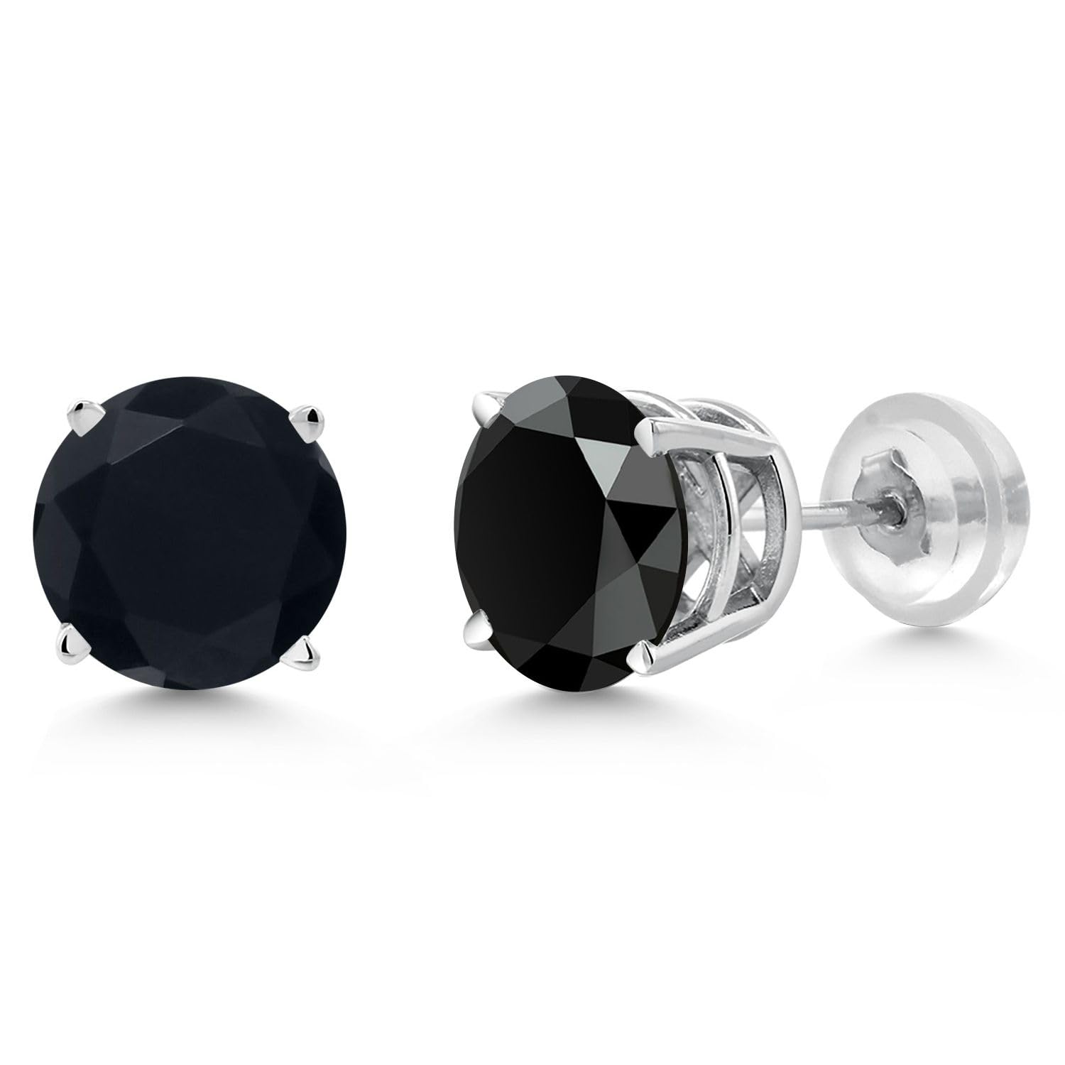 14K White Gold Black Onyx Stud Earrings for Women & Men - 1.60 Cttw, Round 6MM Gemstone Birthstone Jewelry | Perfect for Gifts, Anniversaries & Everyday Elegance