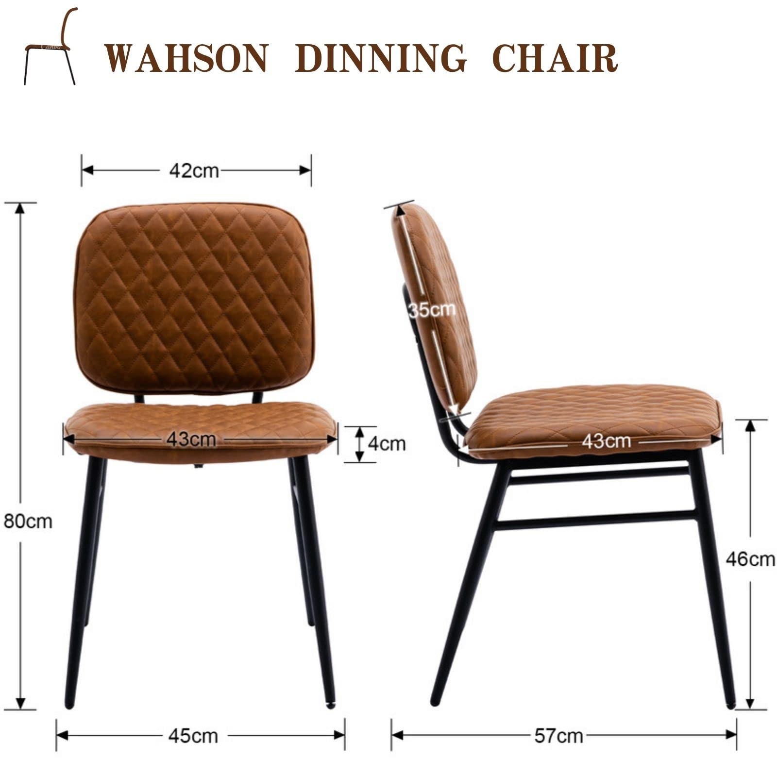 Wahson Set of 2 Modern PU Leather Dining Chairs with Black Legs - Kitchen & Living Room Chairs for Home, Restaurant (Brown) - Perfect for Small Spaces, Breakfast Nooks & Contemporary Dining Areas
