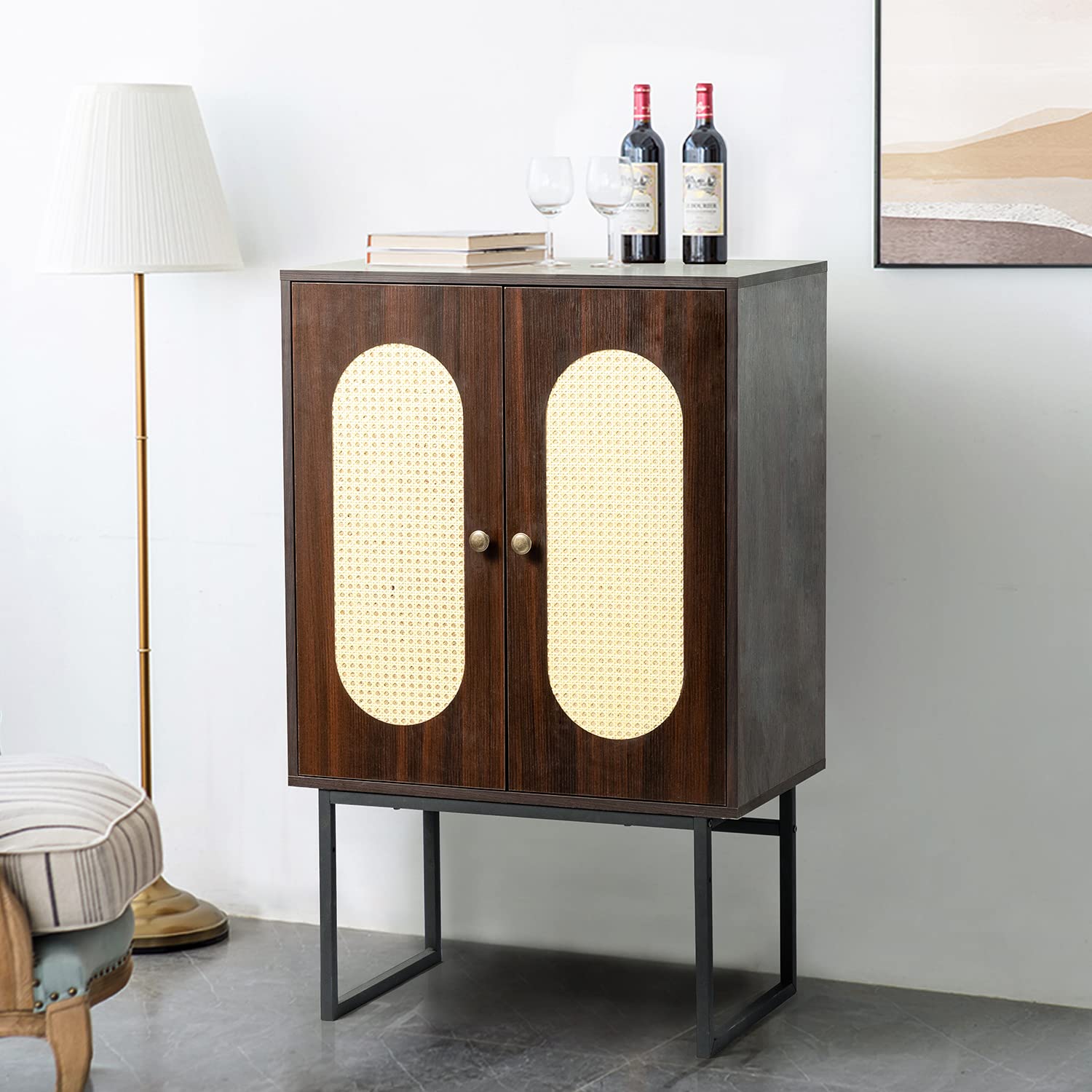 Handmade Natural Rattan Storage Cabinet with 2 Doors - Dark Brown Console Table, Sideboard Buffet Cabinet for Living Room, Dining Room, Entryway & Kitchen - Perfect for Home Organization & Stylish Storage Solutions