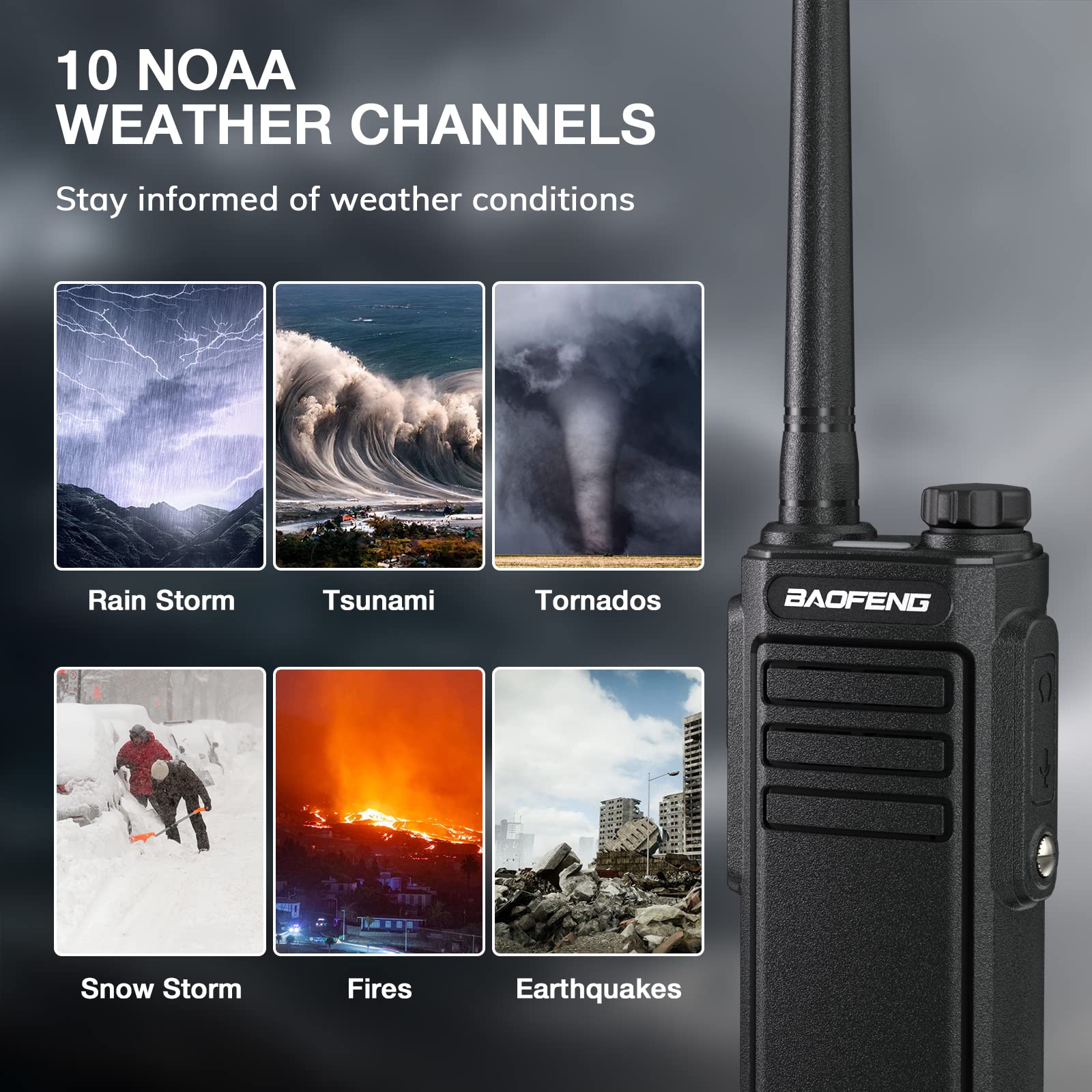 BAOFENG MP31 GMRS Radio Handheld Two Way Radio - Waterproof Rechargeable Walkie Talkies with NOAA Weather Scan, GMRS Repeater & 2-in-1 Type-C Charging Cable (2 Pack) - Perfect for Outdoor Adventures, Hiking, Camping & Emergency Communication