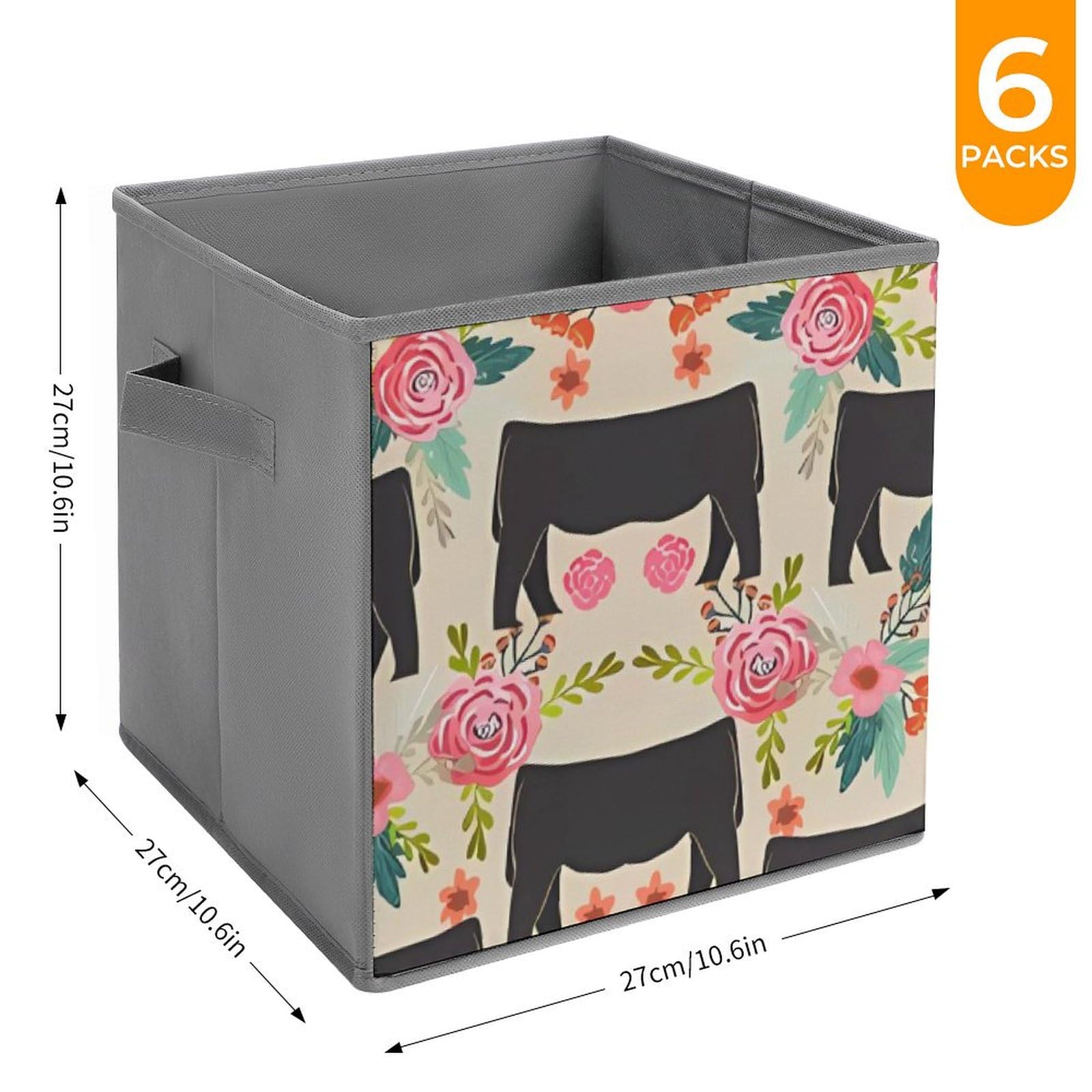 Pink Flower Print Collapsible Storage Bins - 6-Piece Set with Handles for Closet, Clothing & Home Organization | Foldable Storage Baskets for Bedroom, Nursery & Laundry Room