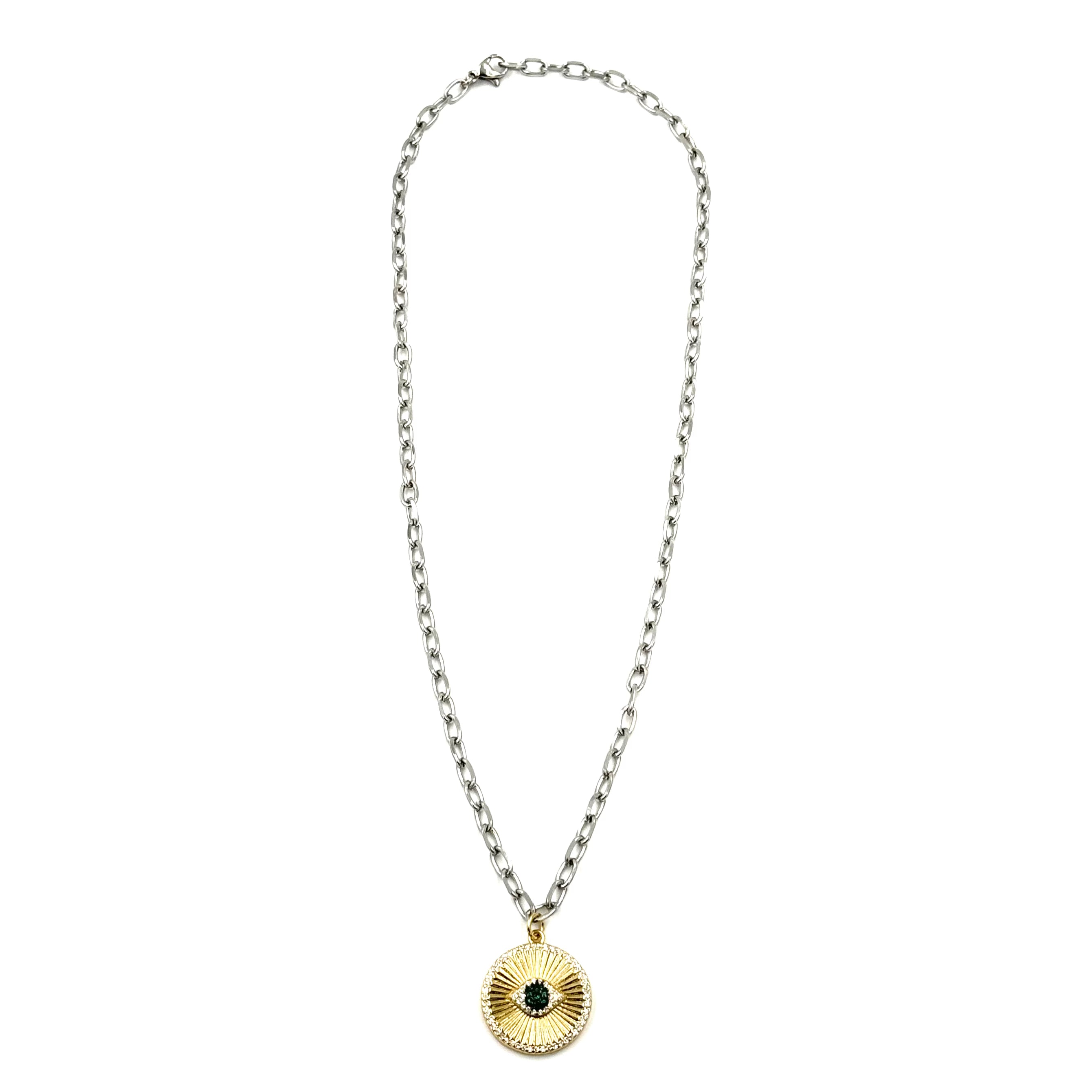 Ashley Gold Stainless Steel Evil Eye Necklace - 18K Gold Plated Two-Tone CZ Pendant Jewelry for Women - Perfect for Protection, Gift Giving & Everyday Wear