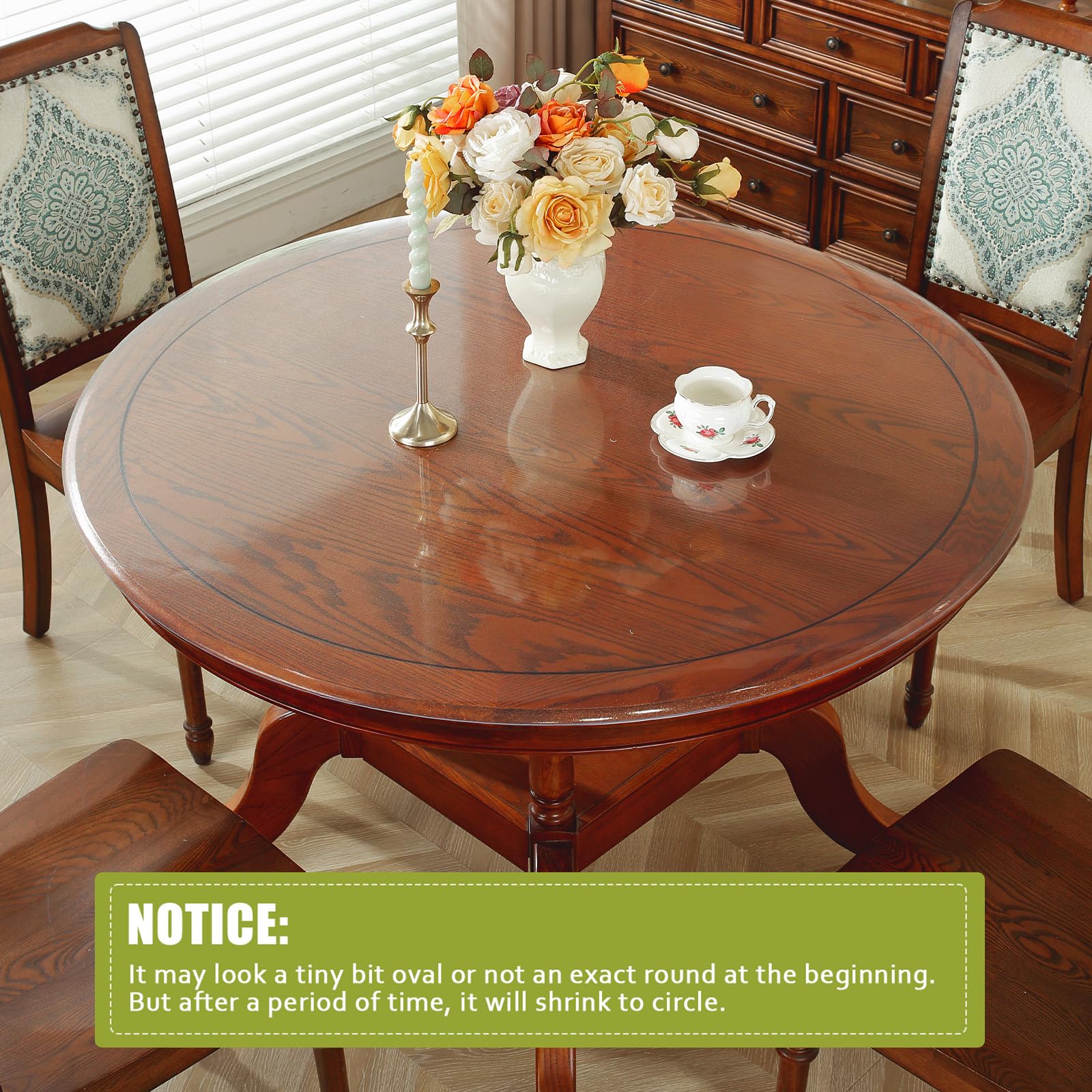 OstepDecor 43 Inch Frosted Round Table Cover Protector - Waterproof Thick Plastic Table Pad for Dining Room, Kitchen, Party & Outdoor Use