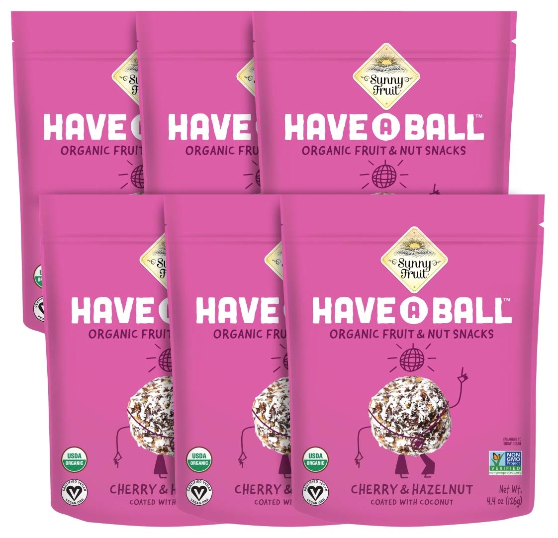 Organic Sunny Fruit Cherry Hazelnut Energy Balls - 6 Pack (9 Balls per Bag) | 100% Raw Vegan Gluten-Free Snacks | No Added Sugar Kosher Certified | Perfect for Hiking, Office Snacks & Healthy On-the-Go Nutrition