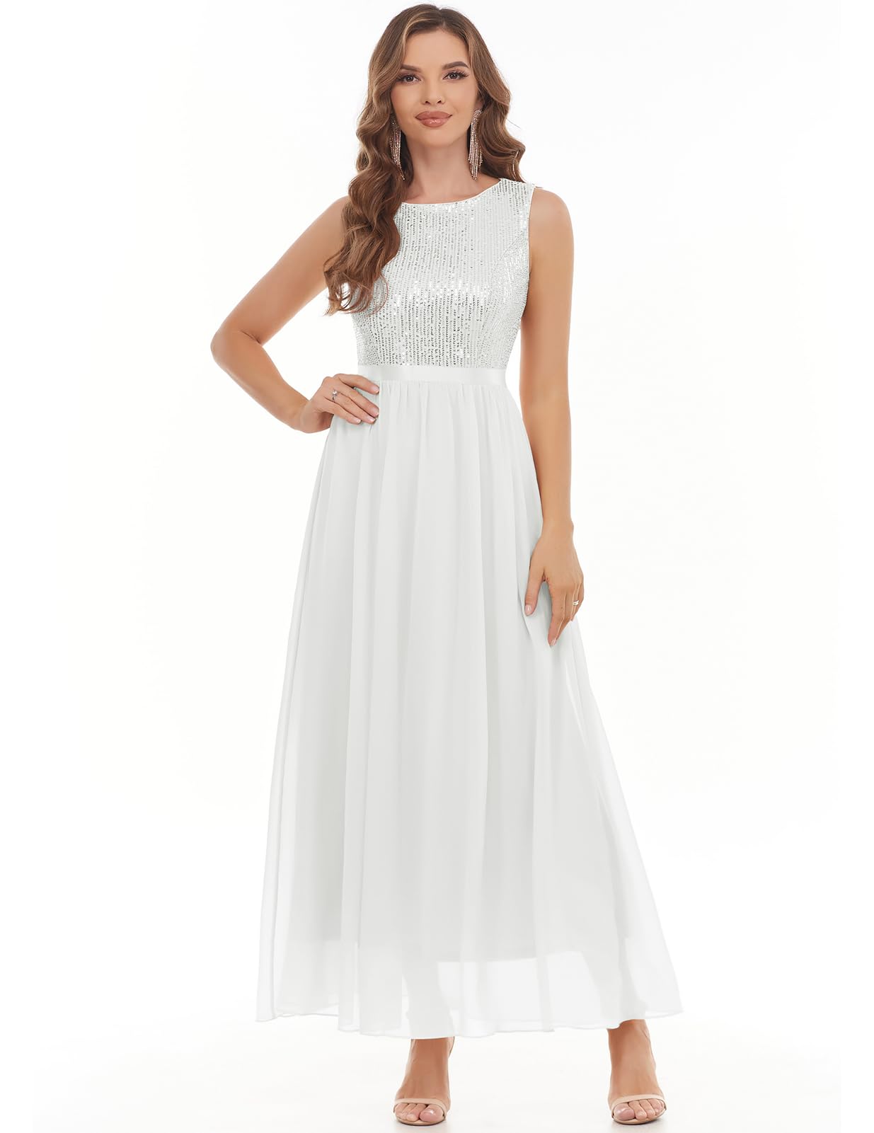 Elegant Glitter Sequins Evening Gown - Formal Wedding Guest Dress for Mother of The Bride, Prom & Special Occasions | Flowy A-Line Silhouette | BBOnlineDress