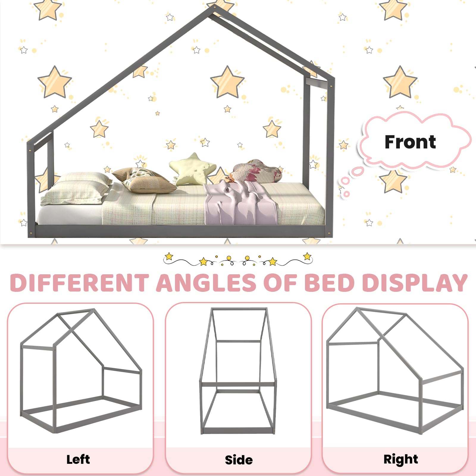 Merax Full Size Wooden House Bed Frame for Kids - Sturdy Montessori Design, Quiet & Easy Assembly - Perfect for Bedrooms, Playrooms & Montessori Learning Spaces