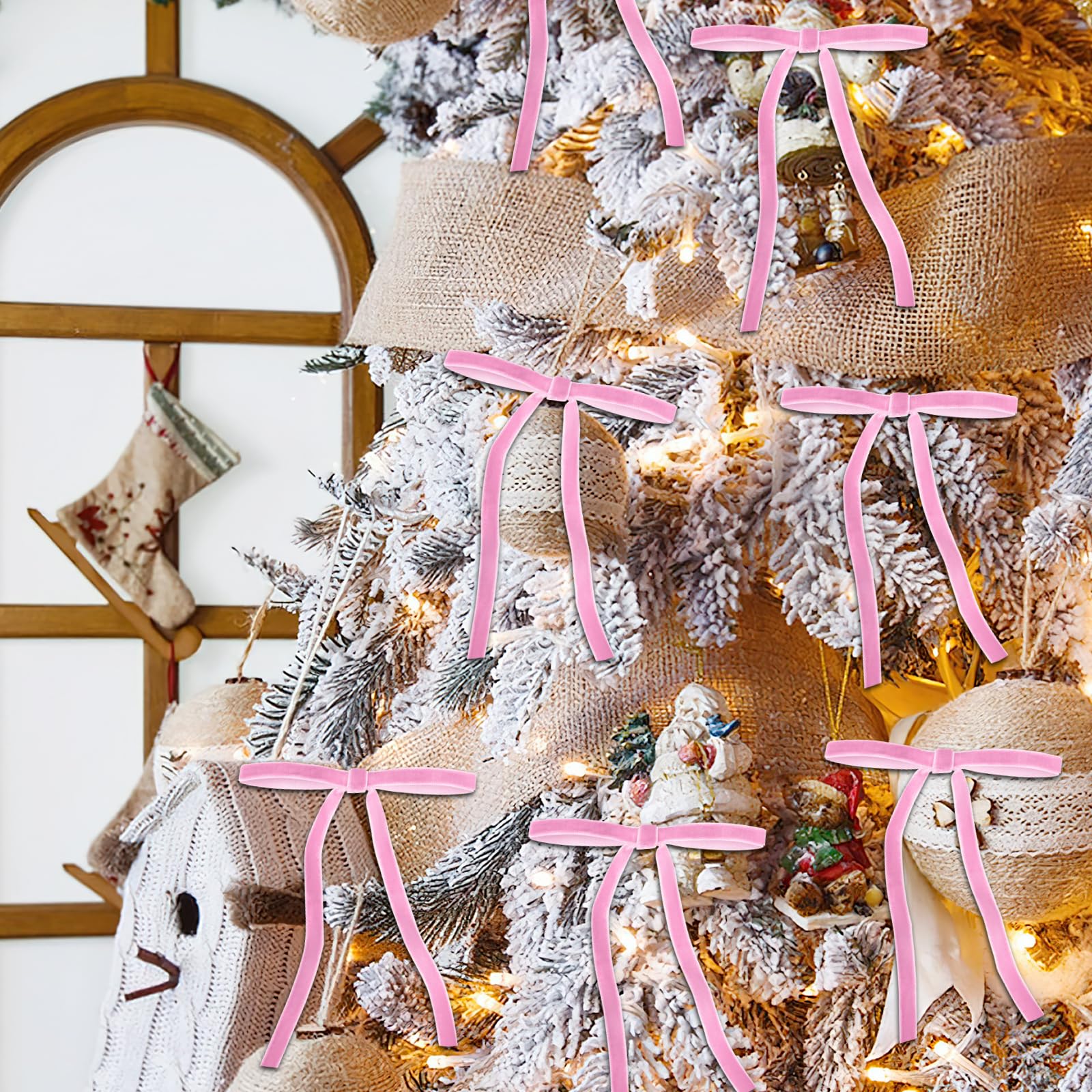 24 Pcs Pink Velvet Christmas Tree Bows - 5x7 Inch Pre-Tied Velvet Ribbon Bows for Wreaths, Gifts, Holiday Decorations & Tree Ornaments - Elegant Xmas Décor for Home, Party & Festive Celebrations