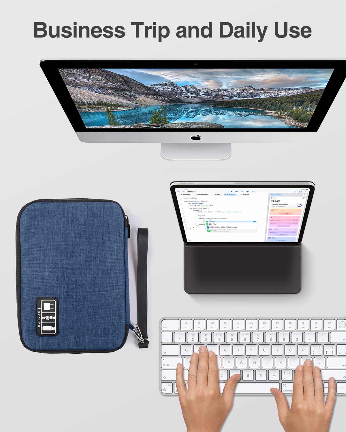 Luxtude Electronics Organizer - Portable Tech Bag & Charger Pouch for Cables, USB, SD Cards, Mouse & Chargers | Compact Cord Storage Solution for Travel, Office & Home Organization (Blue)