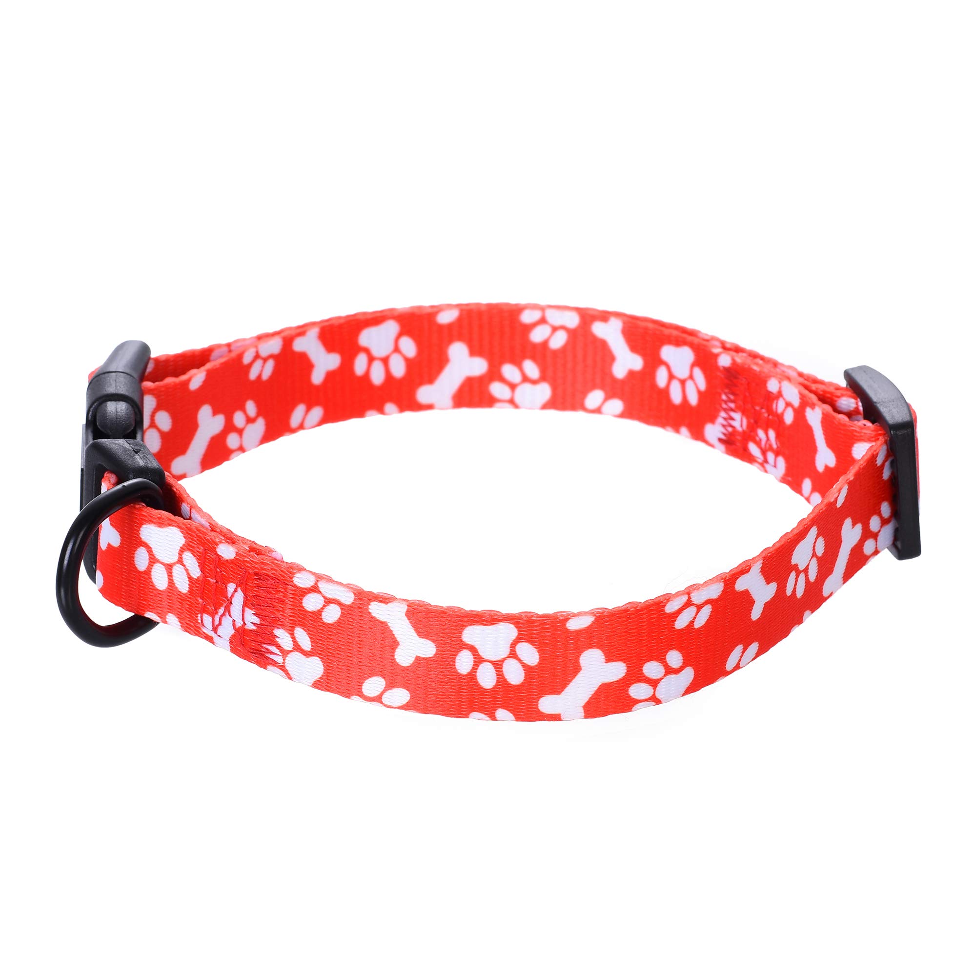 Premium Lightweight Dog Collar for Small & Medium Dogs - Cute Paws Bones Mustache Pattern | Soft Adjustable Puppy Collar for Boys & Girls | Perfect for Daily Walks, Training & Outdoor Adventures (Red, Large)