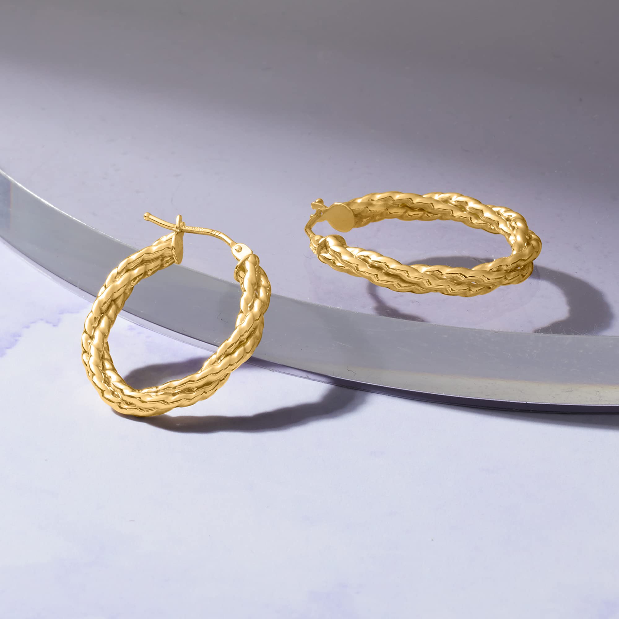 Ross-Simons 14K Italian Yellow Gold Twisted Oval Hoop Earrings for Women - Elegant Everyday Jewelry Gift for Her, Perfect for Parties, Weddings & Special Occasions