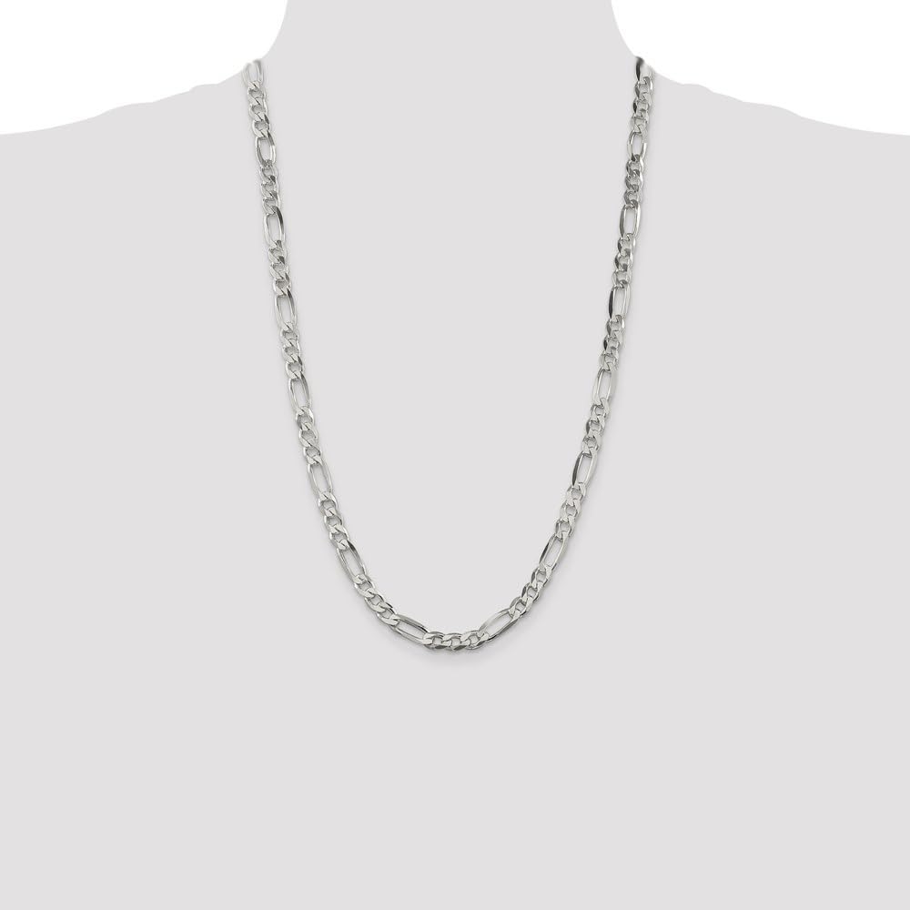 Diamond2Deal Sterling Silver 6.75mm Figaro Chain Necklace for Women & Men - Elegant Italian Style Jewelry Gift for Birthday, Anniversary & Valentine's Day