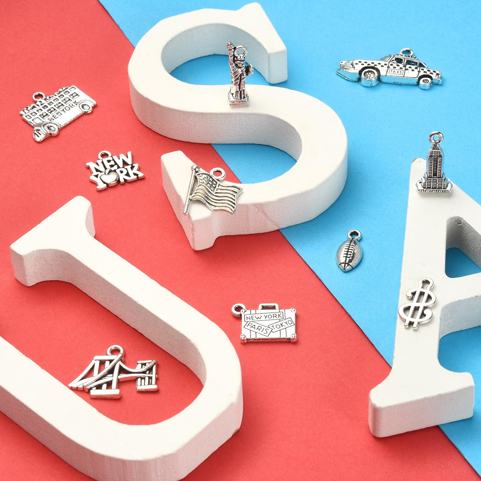 100Pcs New York Travel Charms - 10 Styles Including Statue of Liberty & Flag Designs for Jewelry Making, DIY Crafts, Suitcase Decoration | Perfect for Scrapbooking, Keychains & Travel Souvenirs