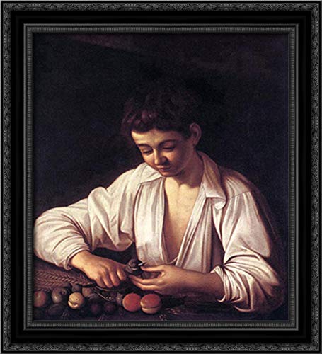 Caravaggio Boy Peeling Fruit 20x22 Black Ornate Wood Framed Canvas Art - Perfect for Living Room, Bedroom & Office Wall Decor