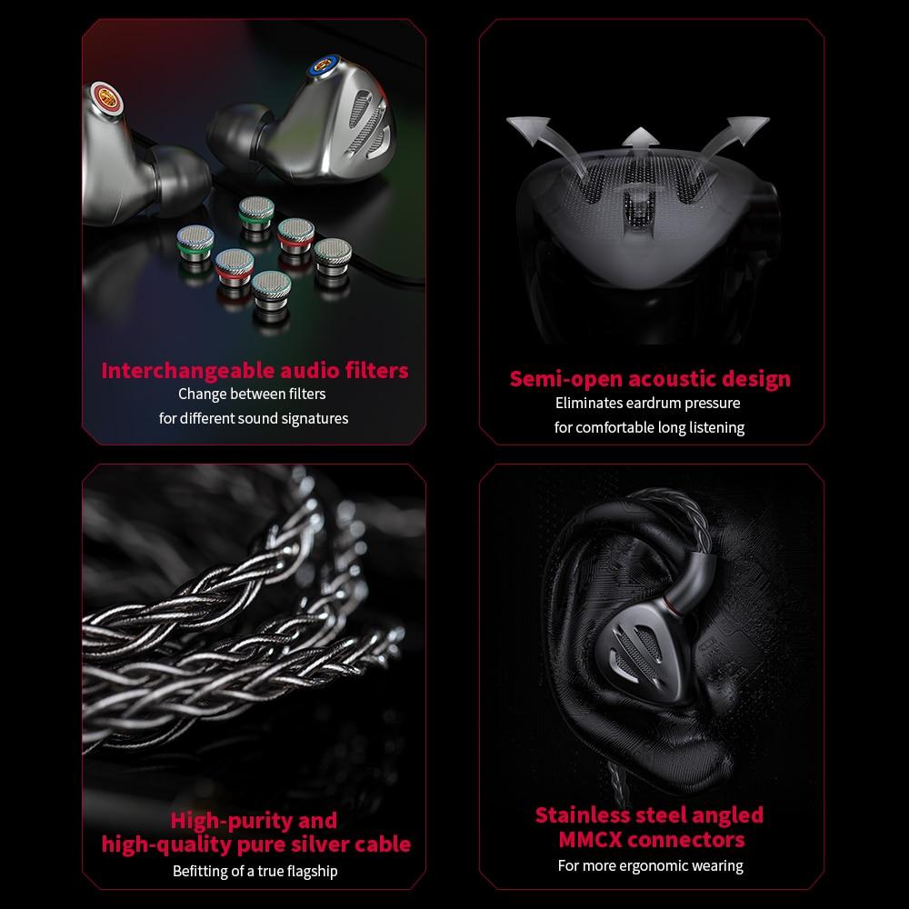 FiiO FH9 HiFi In-Ear Earphones with 1DD+6BA Drivers - Premium Sound for Audiophiles, Music Lovers & Studio Monitoring