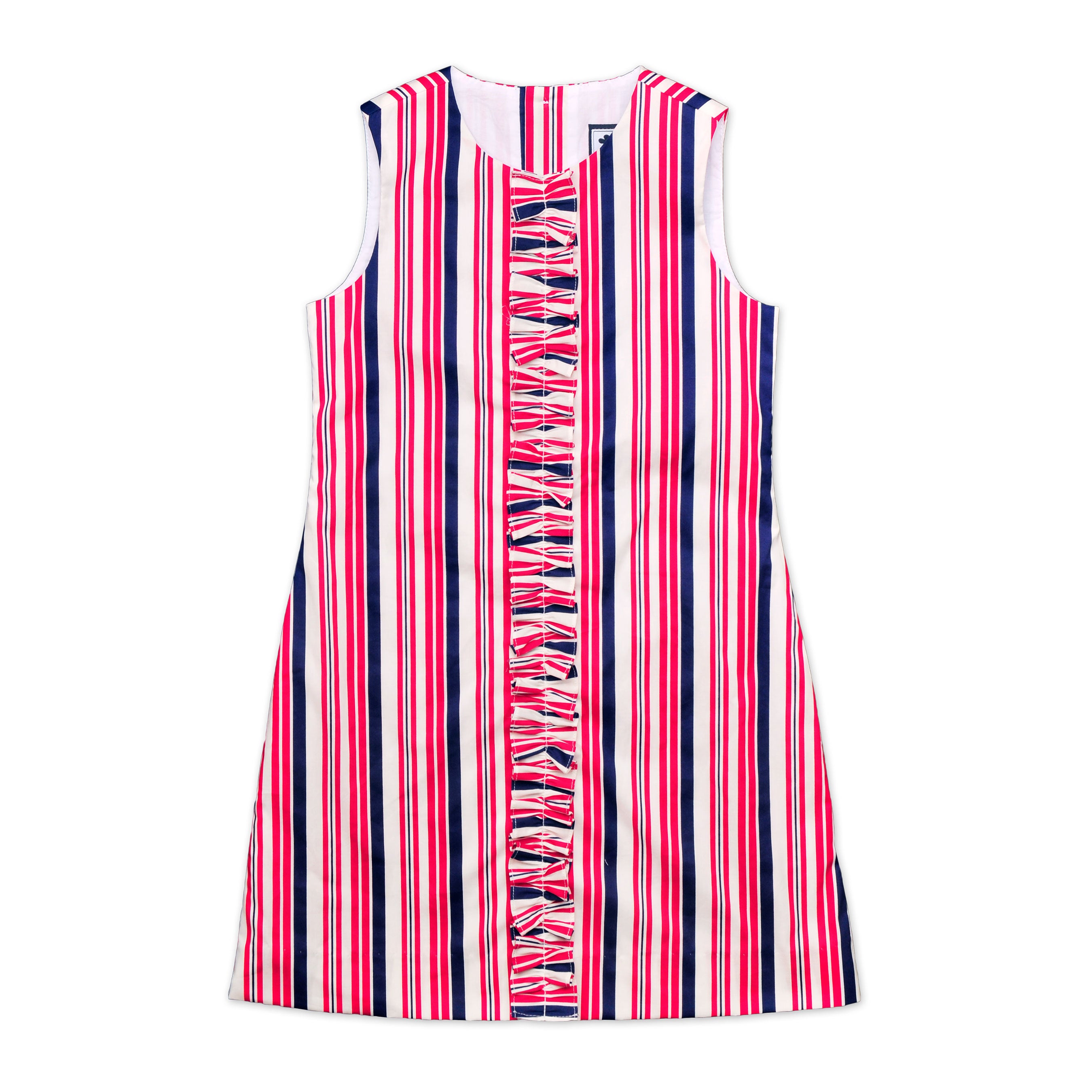 Lila Ruffle Shift Dress - Red, White & Navy Striped Floral Print - Casual Summer Dress for Beach, Party & Vacation