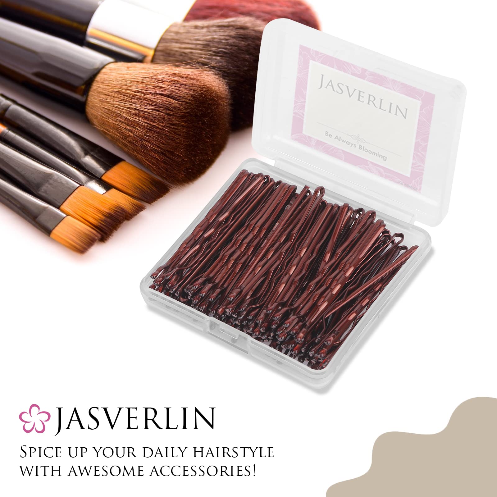 JASVERLIN Large Bobby Pins - 100pcs Brown Hair Clips for Women & Girls (2 3/8 Inch) - Strong Hold, Slide-Proof Hair Accessories for Buns, Braids & Updos - Bulk Pack for Salon, Wedding & Everyday Use