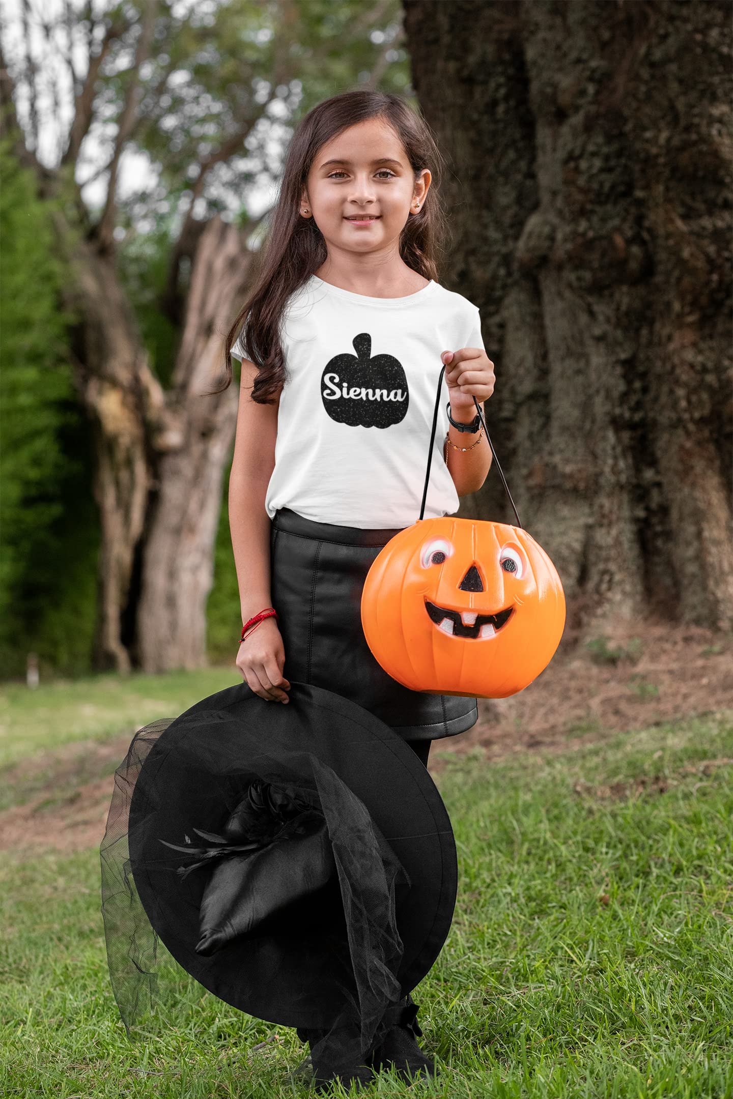 Custom Pumpkin Name Iron-On Decal for Halloween T-Shirts | DIY HTV Transfer for Pumpkin Patch & Fall Crafts | Glitter Black Heat Press Vinyl | Perfect for Kids Costumes, Party Favors & Seasonal DIY Projects