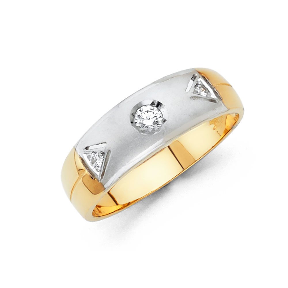 14K White & Yellow Gold Two-Tone Cubic Zirconia CZ Ring for Men - Elegant Wedding Band & Anniversary Gift for Him - Perfect for Engagements, Proposals & Special Occasions