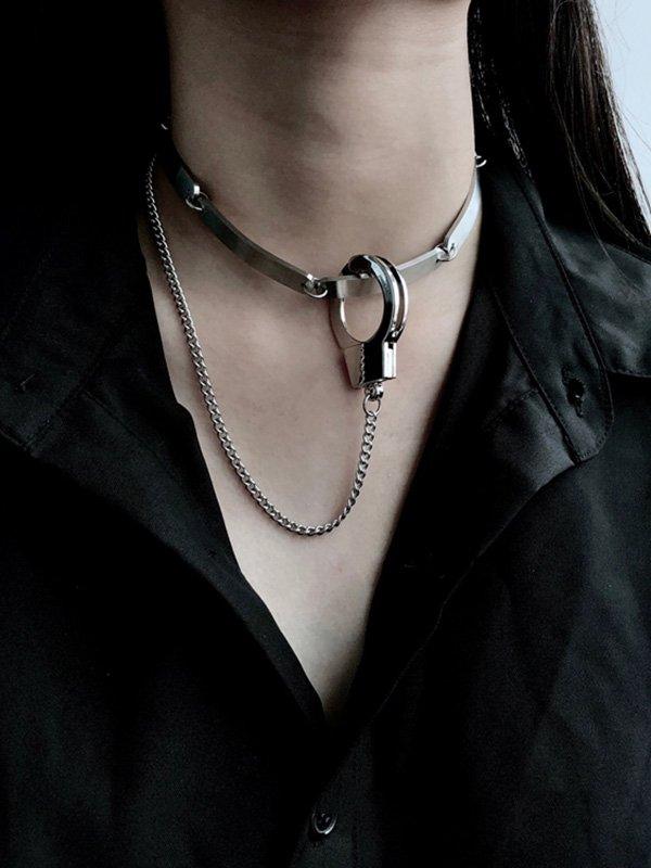 Lovevop Cool Geometry Chain Handcuff Choker Necklace - Gothic Punk Jewelry for Women, Stainless Steel Unisex Choker - Perfect for Concerts, Parties and Edgy Fashion Looks