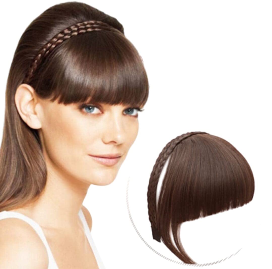 VIEWS Synthetic Front Hair Bangs Fringe Hair Extensions Headband Wig for Women & Girls - Dark Brown | Perfect for Cosplay, Costume Parties & Everyday Styling