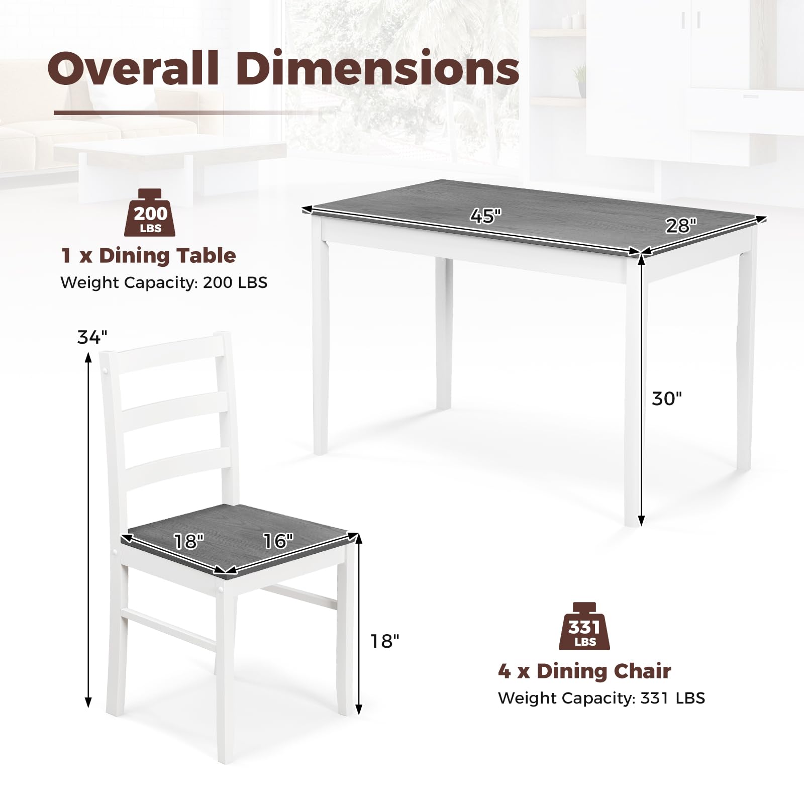 GOFLAME 5-Piece Farmhouse Dining Table Set for 4 - Space-Saving Kitchen Table & 4 Chairs with Durable Rubber Wood Legs, Grey Wooden Dinette Set for Small Spaces, Breakfast Nook, Apartment, or Cozy Dining Room | Perfect for Family Meals, Entertaining Guests & Daily Use