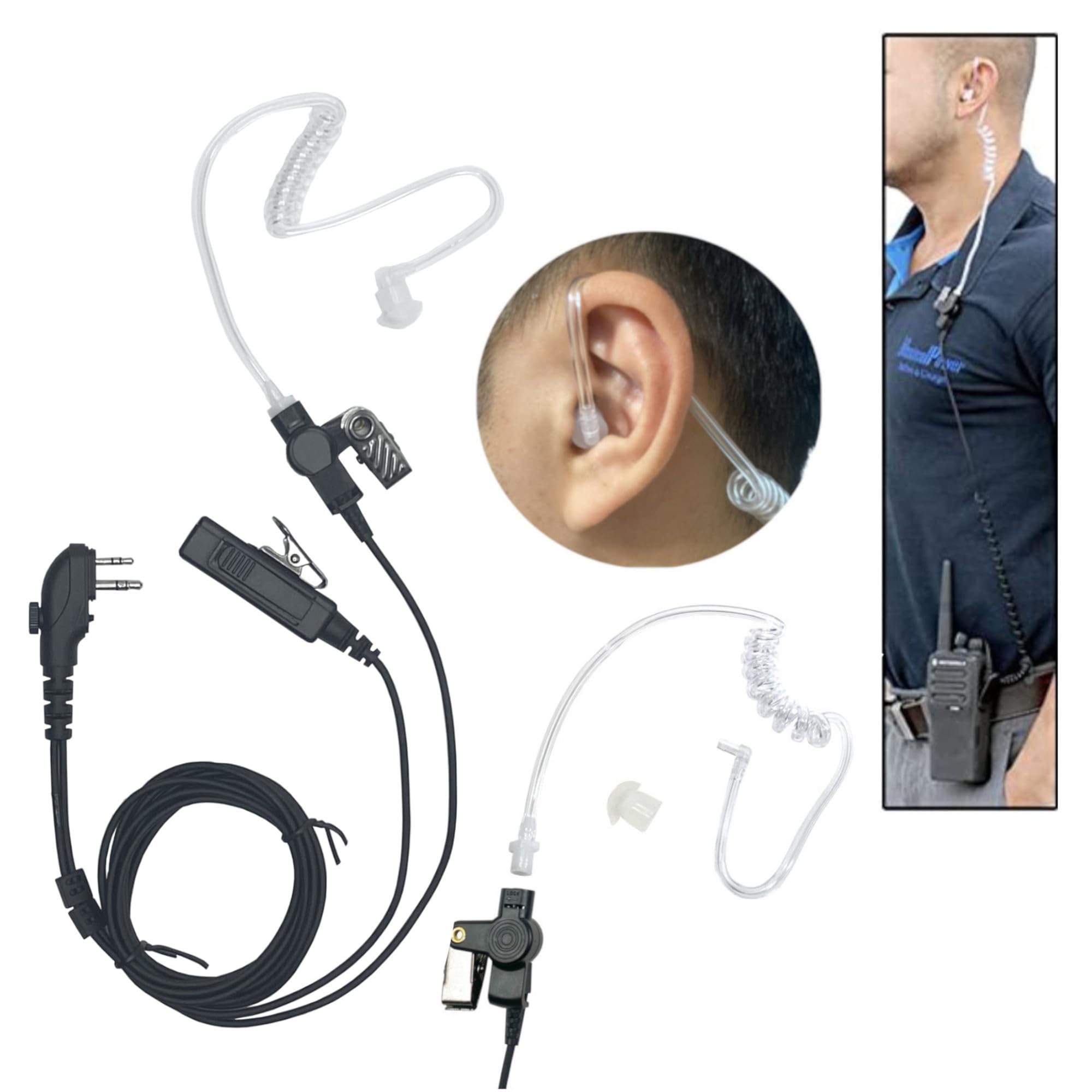 MaximalPower 10-Pack Clear Coil Tube Earbud Headset Replacement for Hytera PD502 PD550 PD562 TD562 - Push-to-Talk Button & Mic Included - Perfect for Security, Construction & Two-Way Radio Communication