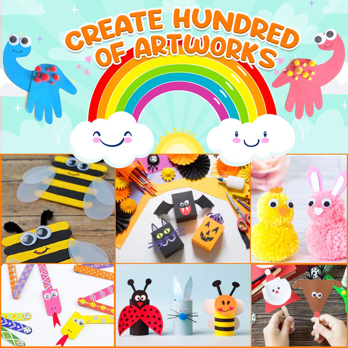 Goody King Arts and Crafts Supplies Kit for Kids Ages 4-10 - DIY Craft Jar with 200+ Materials for Toddler, Preschool & Classroom Projects - Creative Collage Art Set for Home, School & Party Activities