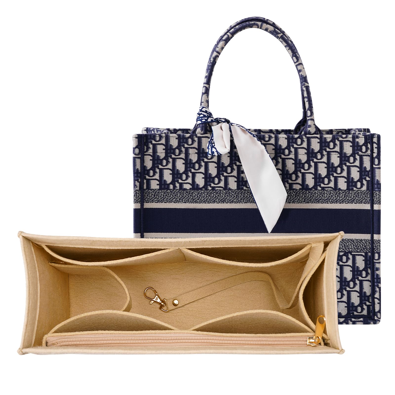 Premium Felt Purse Insert Organizer for Medium Dior Book Tote - Multiple Pockets (Large, Khaki) | Perfect for Travel, Work & Daily Essentials Organization