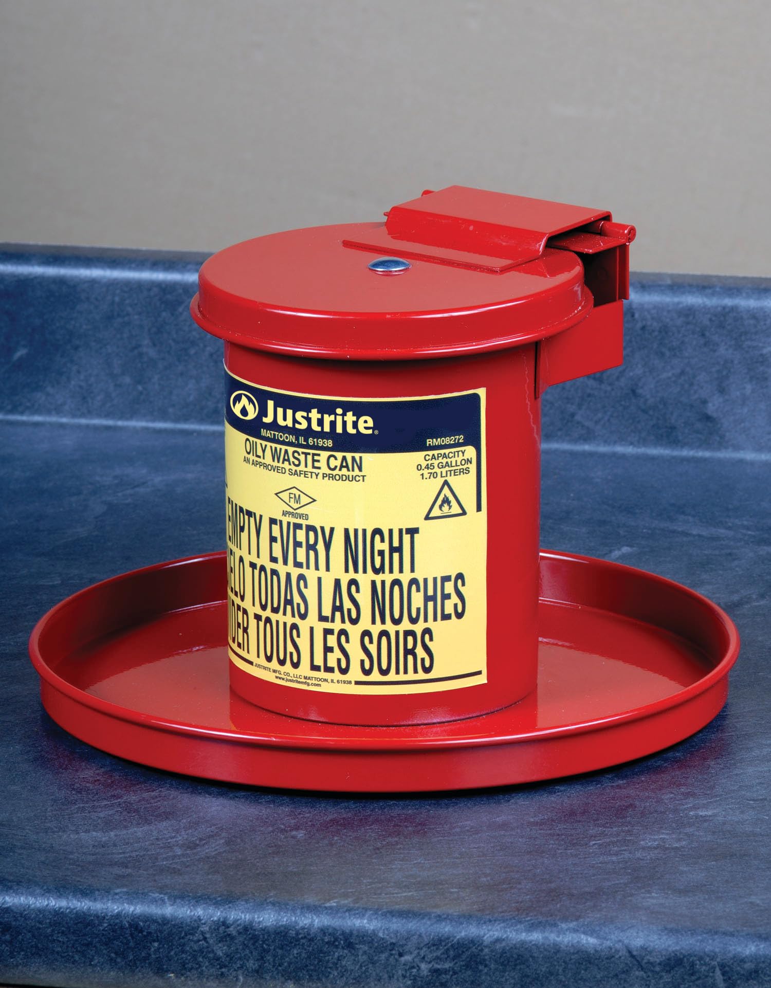 Justrite 0.45 Gal Galvanized Steel Mini Countertop Oily Waste Can - 10.5