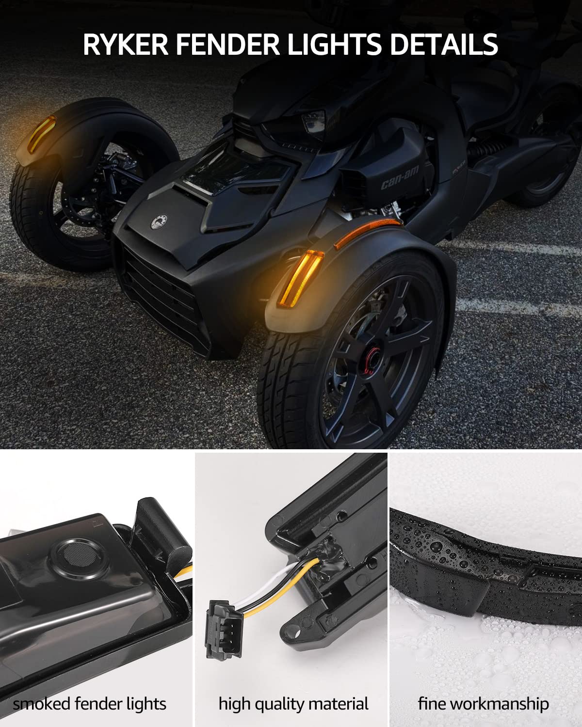 Can-Am Ryker Front Fender LED Lights - Smoked Black Wheel Lights with Turn Signals & Running Lights (2PCS) | UTV PRO Accessories for Enhanced Night Visibility & Off-Road Safety
