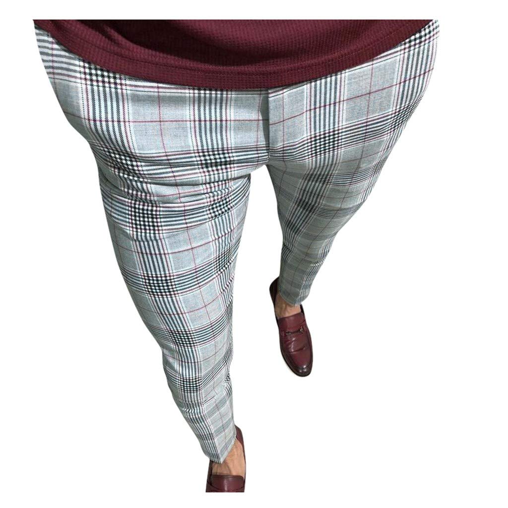 Men's Slim Fit Stretch Dress Pants - Flat Front Chinos with Plaid & Striped Prints | Business Casual & Office Wear | Skinny Fit Pencil Pants for Professional & Formal Occasions