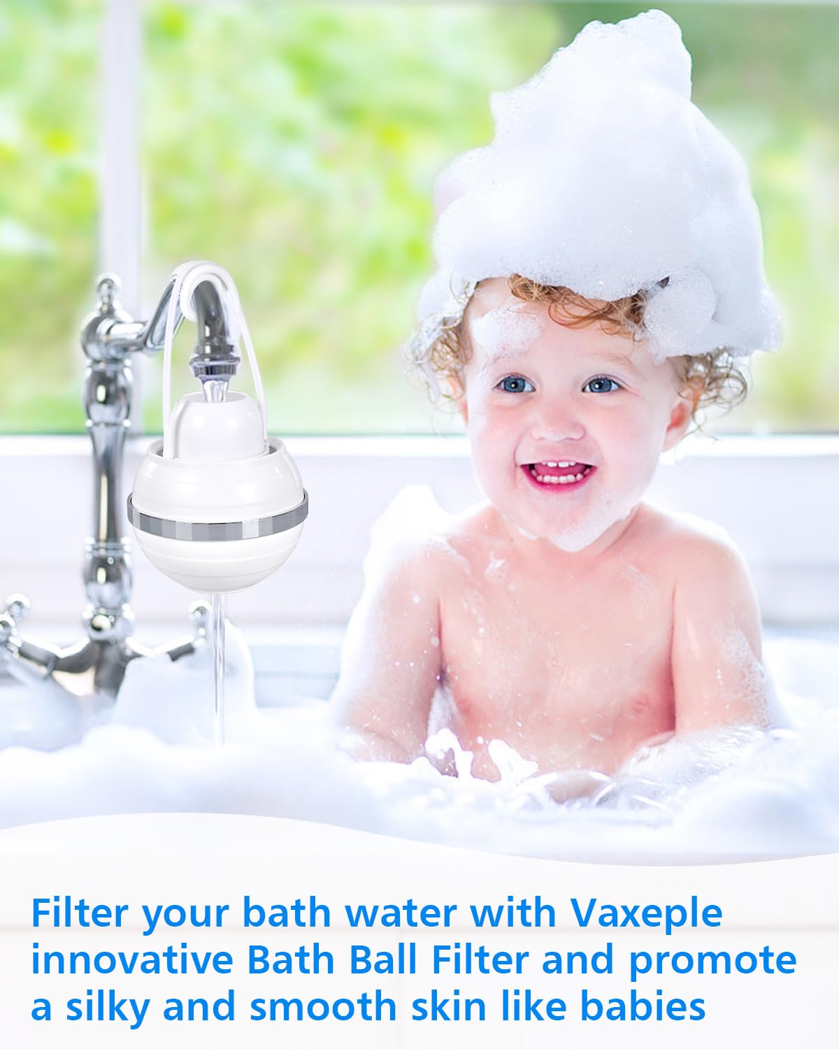 Premium Bathtub Water Filter - 2500 Gallon Capacity, BPA Free, Removes 99% of Contaminants for Healthier Skin & Hair | White Bath Faucet Filter for Soft Water, Baby Bathing & Sensitive Skin Care