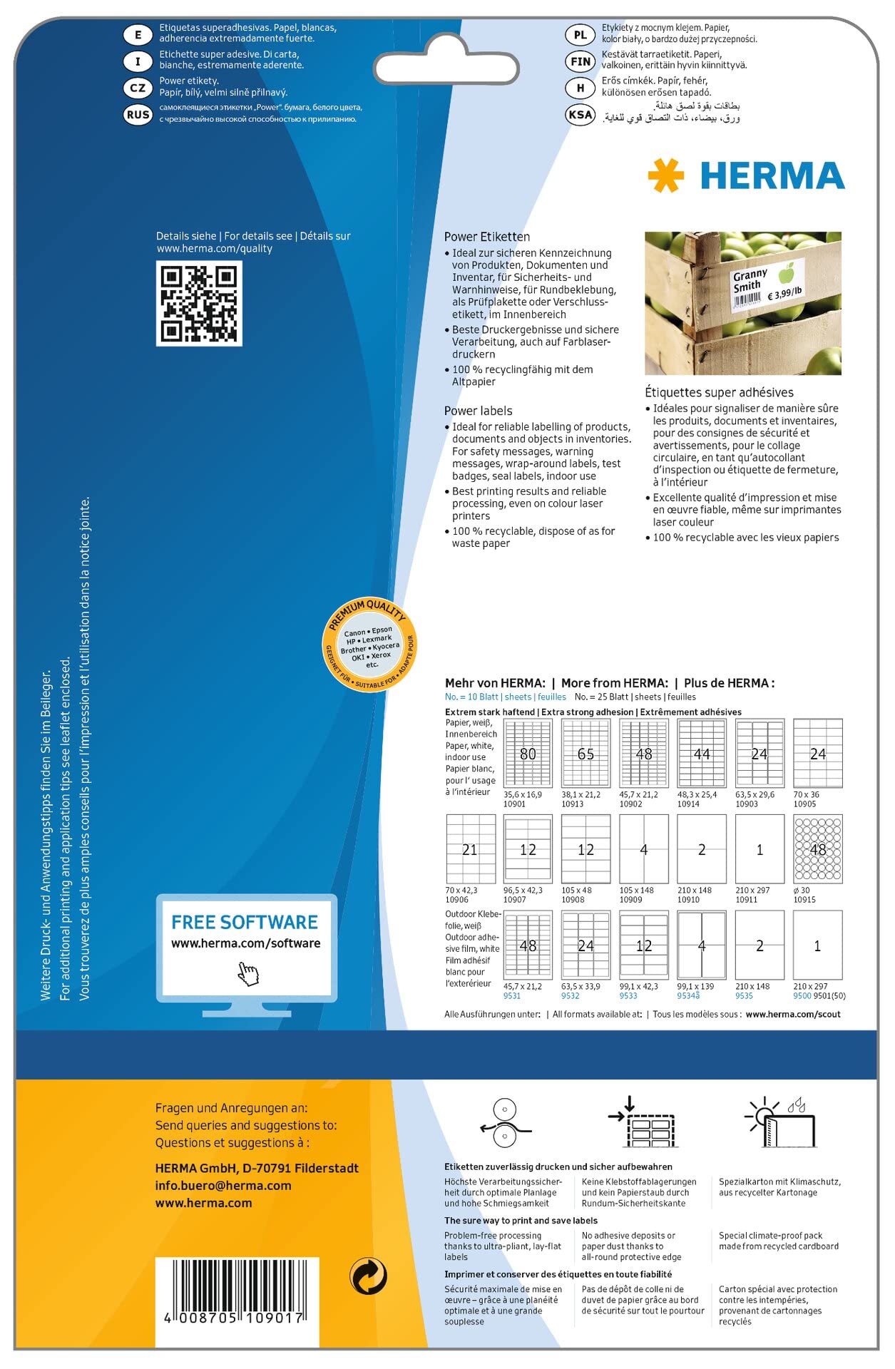 HERMA Extra Strong Adhesive Labels - 2000 Blank White Heavy Duty Stickers (35.6x16.9mm) - 80 Labels per A4 Sheet, 25 Sheets - Compatible with Laser & Inkjet Printers - Perfect for Shipping, Packaging, Organizing & Mailing