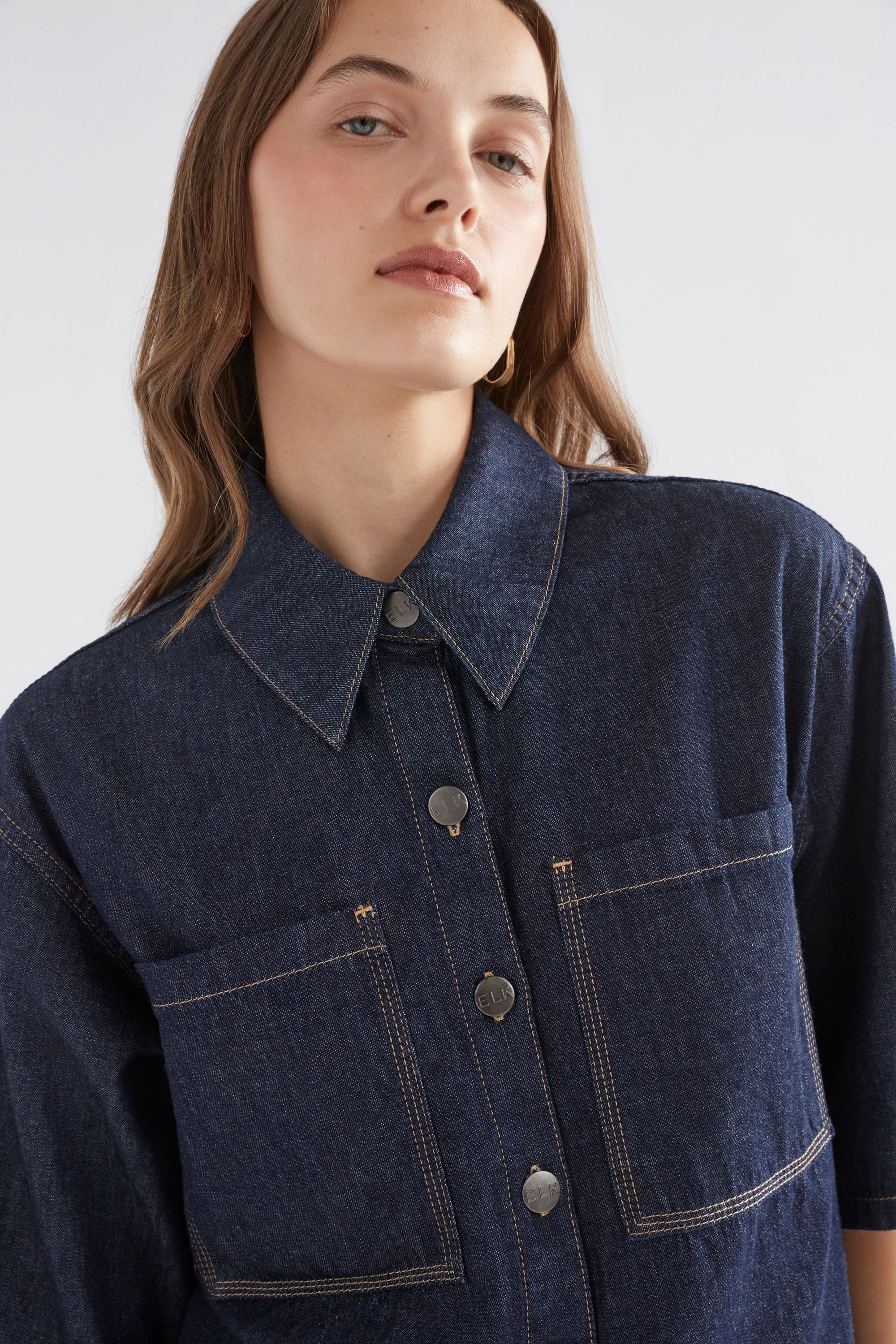 ELK Denim Pocket Shirt for Men - Vintage Washed Button Down Shirt with Chest Pocket | Casual Wear, Outdoor Activities & Street Style Fashion
