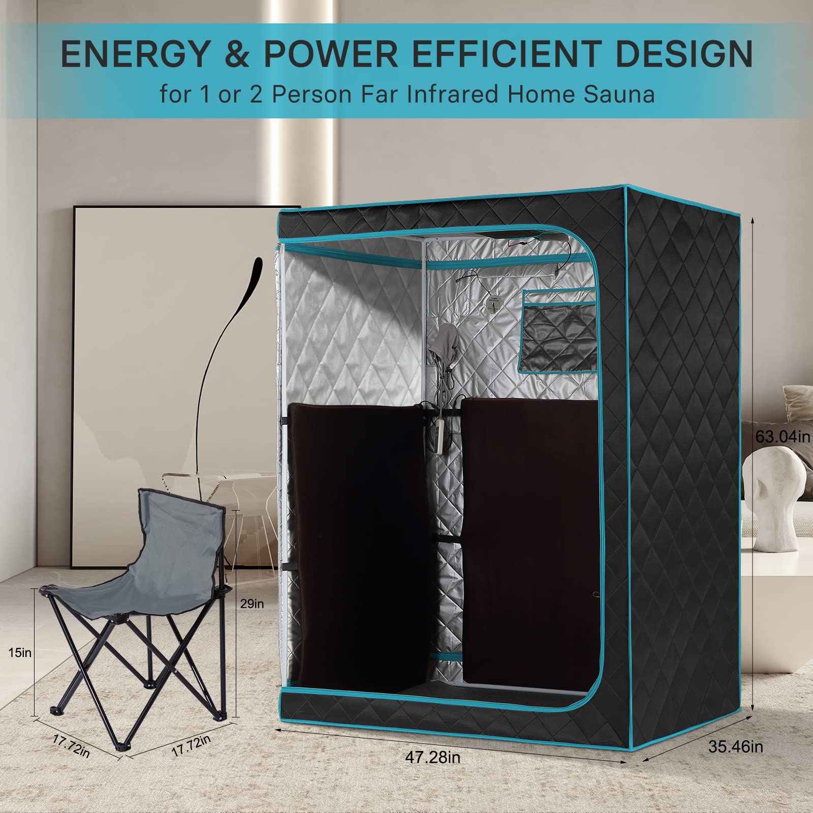 Portable Infrared Sauna Tent for Home Use - 2 Person Personal Sauna with Remote Control, Foldable Chairs for Weight Loss & Relaxation (47.2
