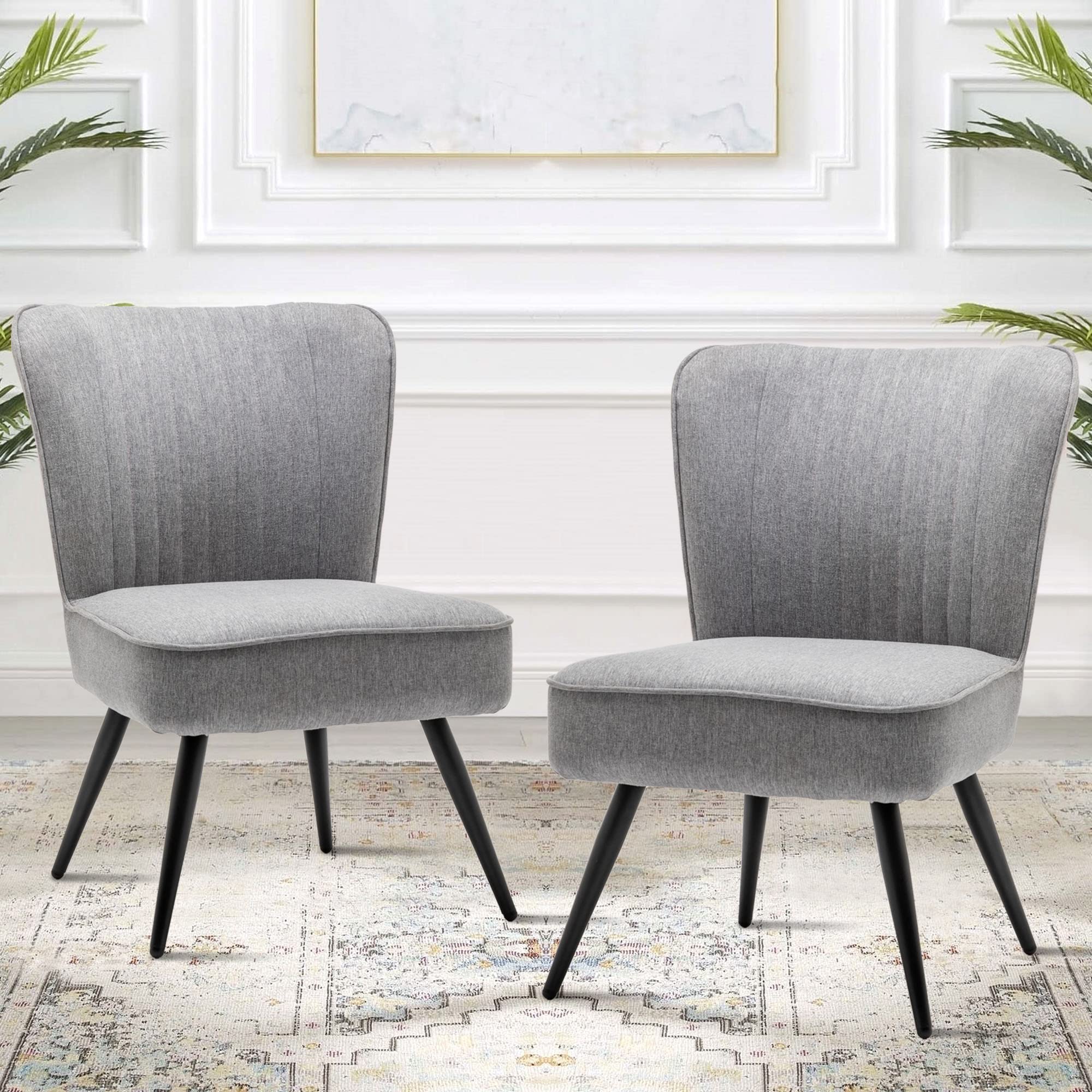 Annjoe Armless Accent Chair Set of 2 - Upholstered Slipper Chairs with Metal Legs for Living Room, Dining Room, Kitchen, Office, Bistro & Cafe - Modern Gray Side Chairs for Home Decor & Relaxation