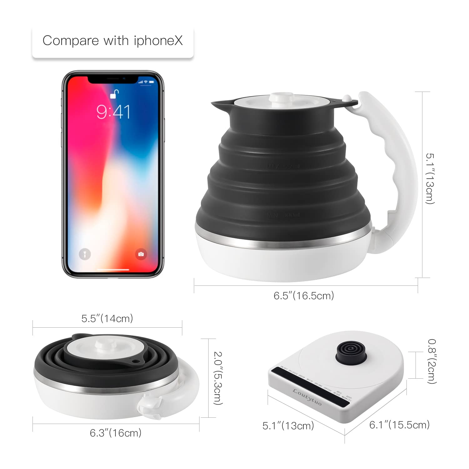 Ultra-Thin Food Grade Silicone Travel Foldable Electric Kettle - 555ML, Variable Temperature Control, Dual Voltage (110V-220V), Auto Shutoff, Boil-Dry Protection & Keep Warm - Perfect for Camping, Dorm Rooms, Office & International Travel (US Plug)