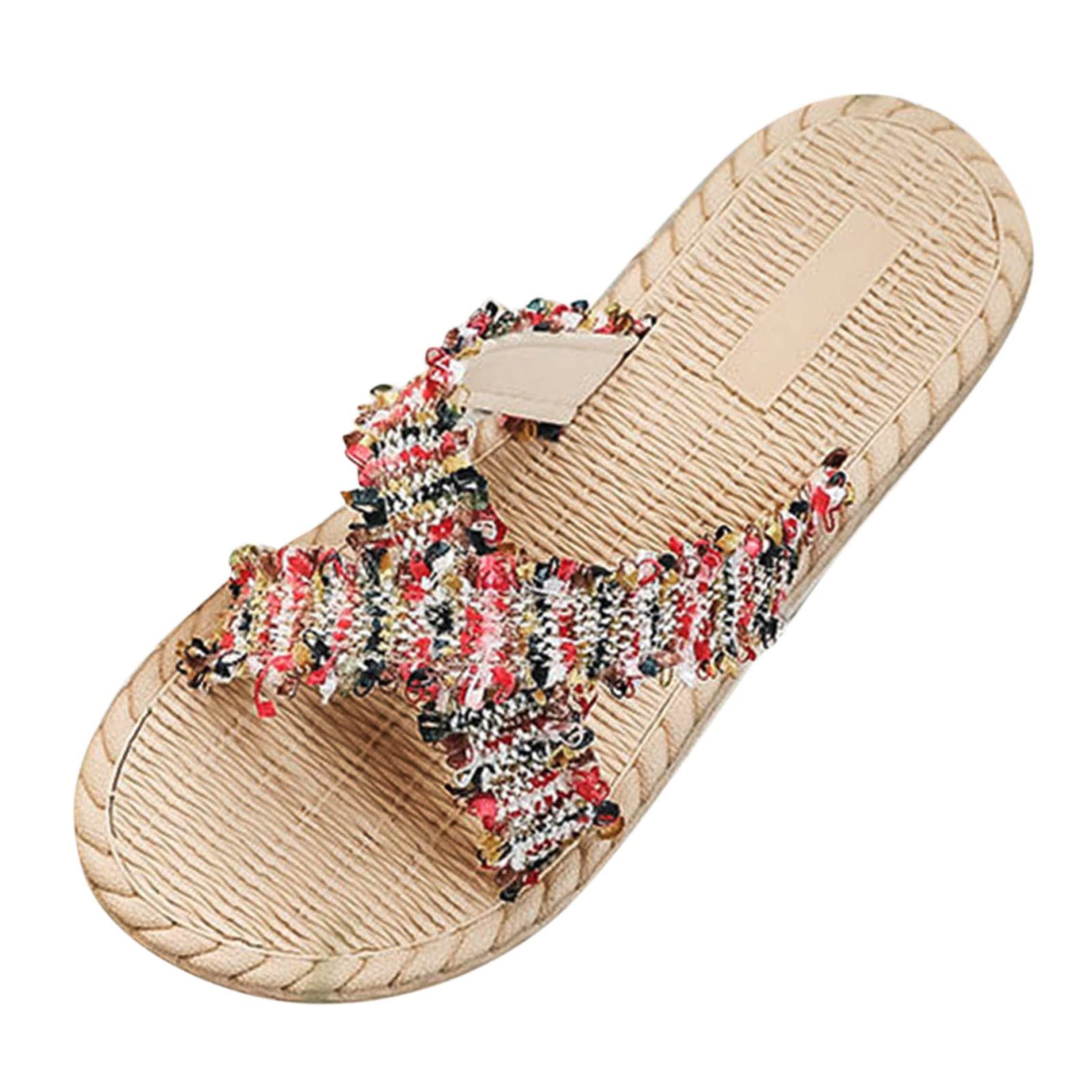 Women's Fleece Slippers with Rubber Soles - Comfortable Beach Flat Sandals for Spring & Summer | Casual Fashion Footwear for Home, Travel & Outdoor Relaxation