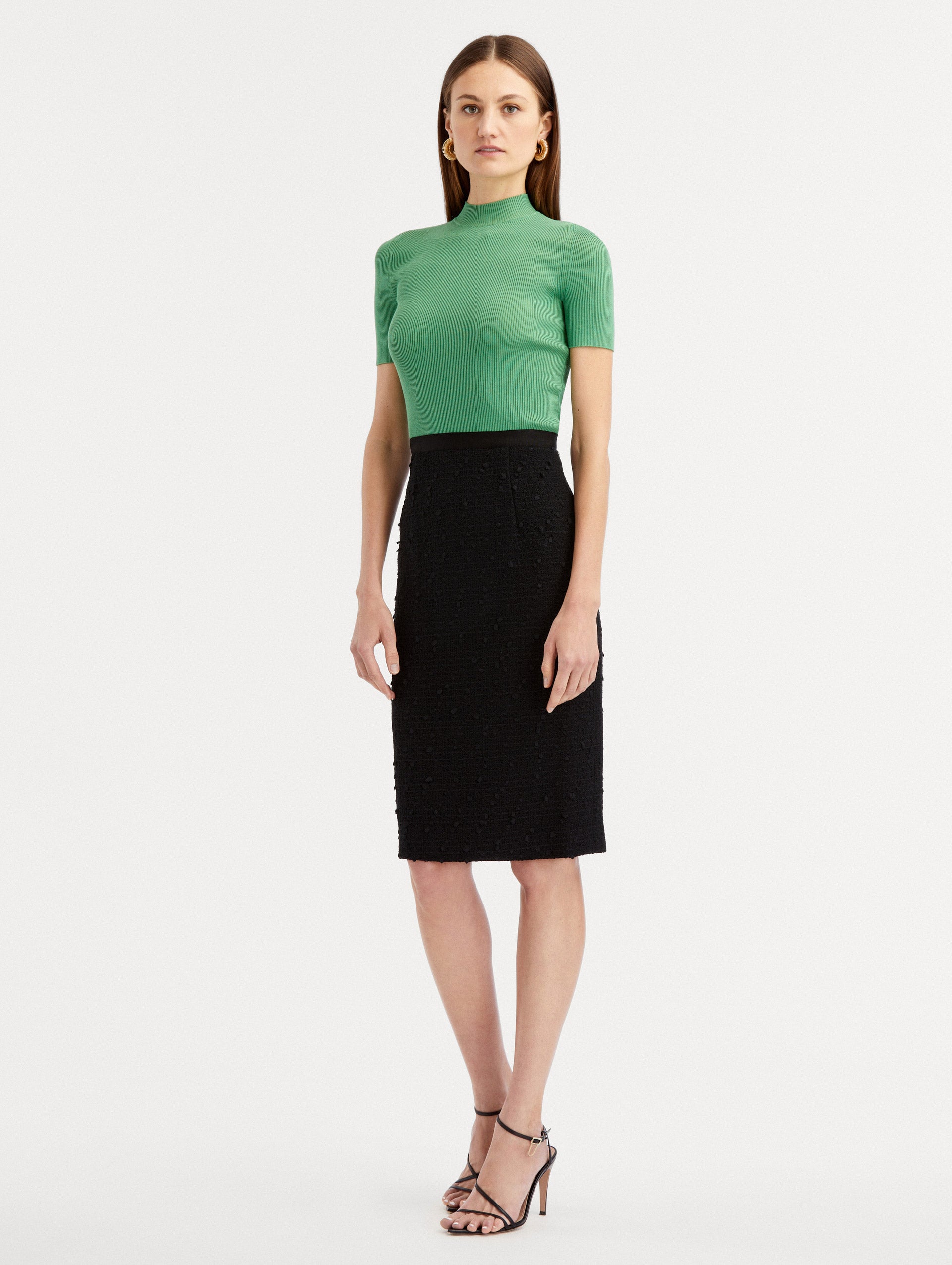 Elegant Ribbon Tweed Pencil Skirt for Women - High Waist Office Work Slim Fit Stretch Midi Skirt - Perfect for Business, Cocktail Parties & Formal Events