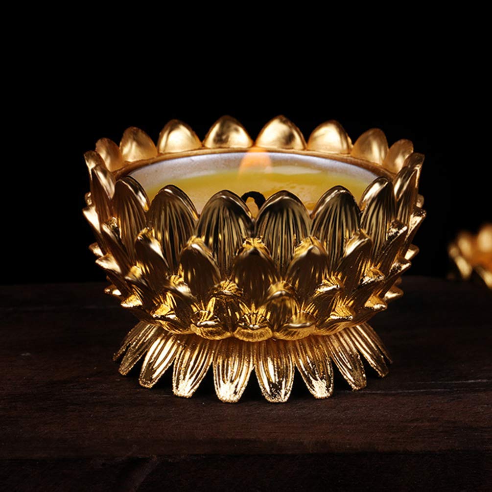 2Pcs Golden Brass Ghee Lamp Holders - Votive Candle Holders & Oil Lamps for Buddha Altar, Home Decor, Table Centerpiece, Meditation Space & Yoga Room Accessories