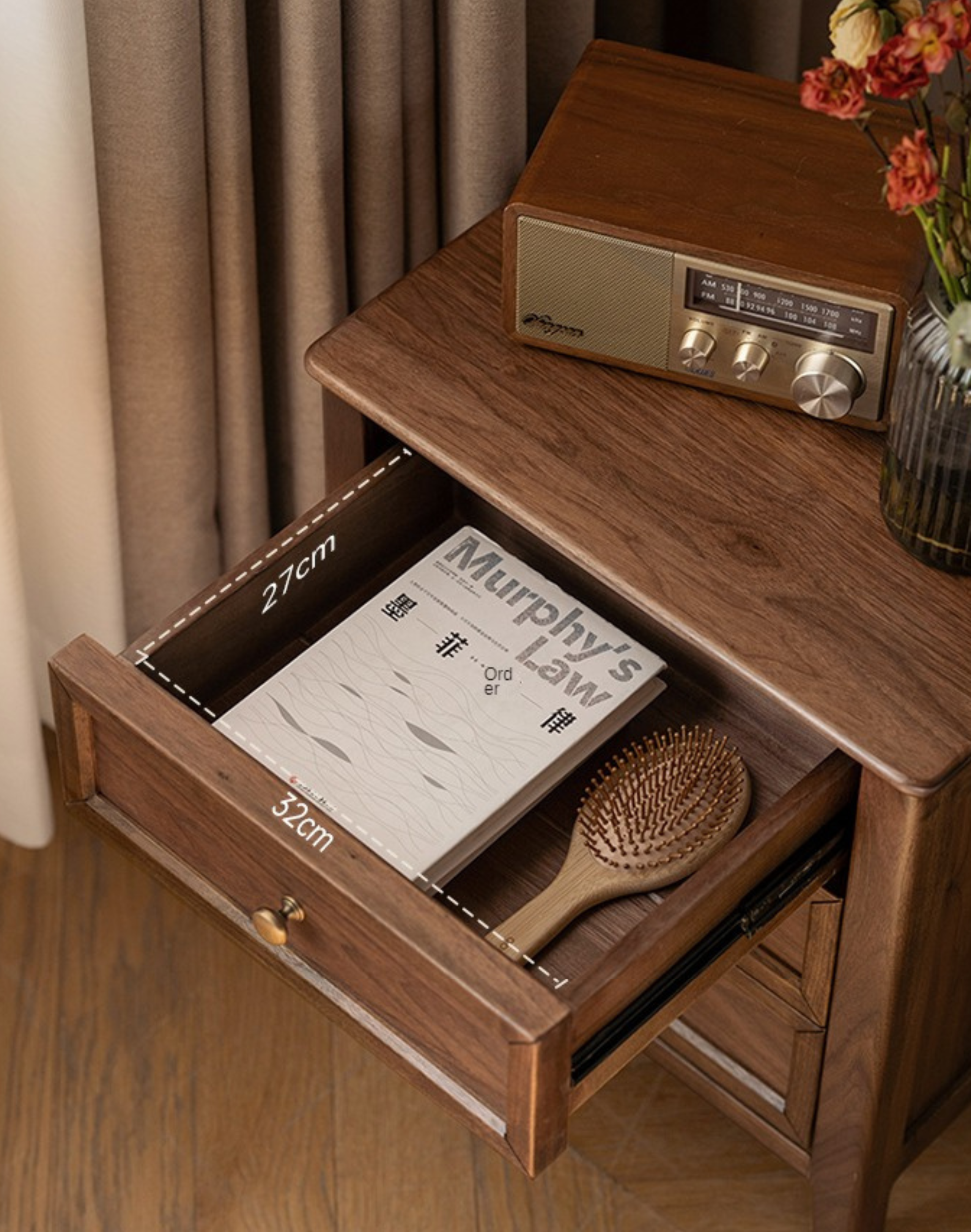 Premium Black Walnut Solid Wood Nightstand - Handcrafted Bedside Table with Drawer for Bedroom, Living Room & Guest Room - Modern & Rustic Home Decor Furniture